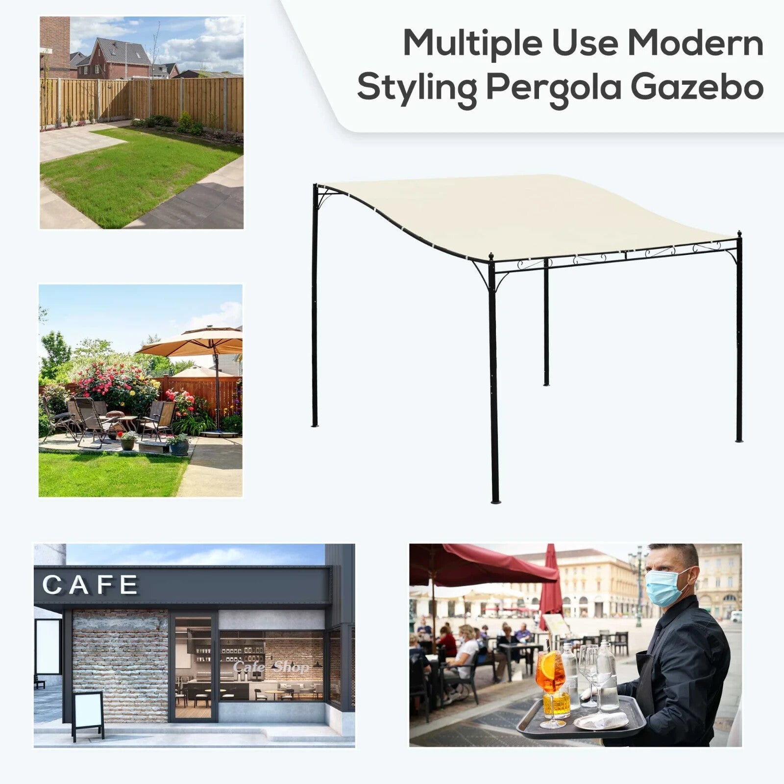 Gazebo Canopy Shade Square Wall Mounted Waterproof & Rust - Resistant Cream White - Home and Garden Furniture Shop - rustic - furniture