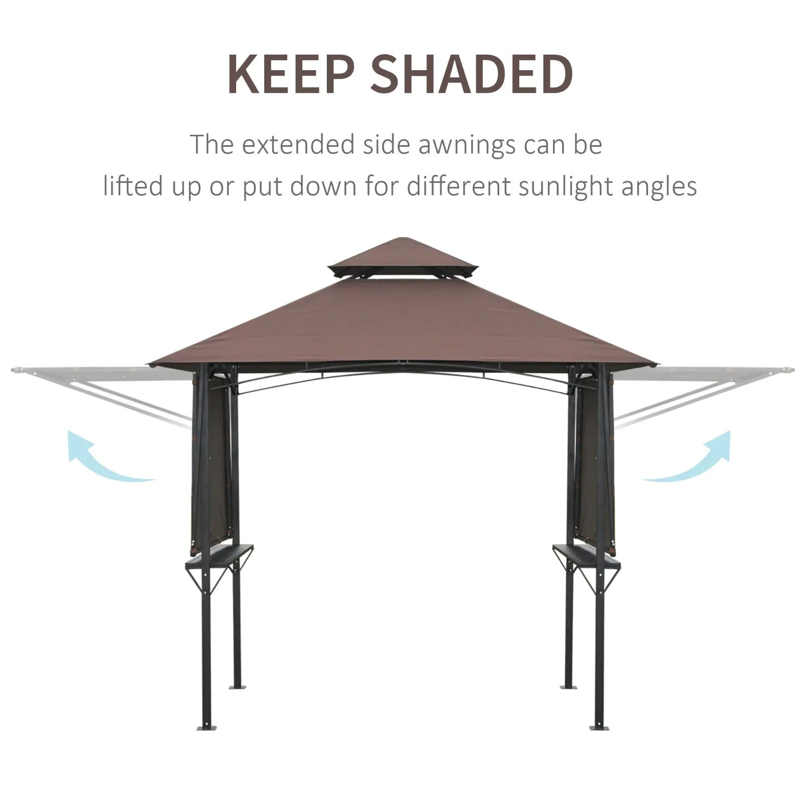 Gazebo Canopy Shelter Double Roof With Extendable Side Awnings & Shelves Coffee - Home and Garden Furniture Shop - #rustic - furniture#