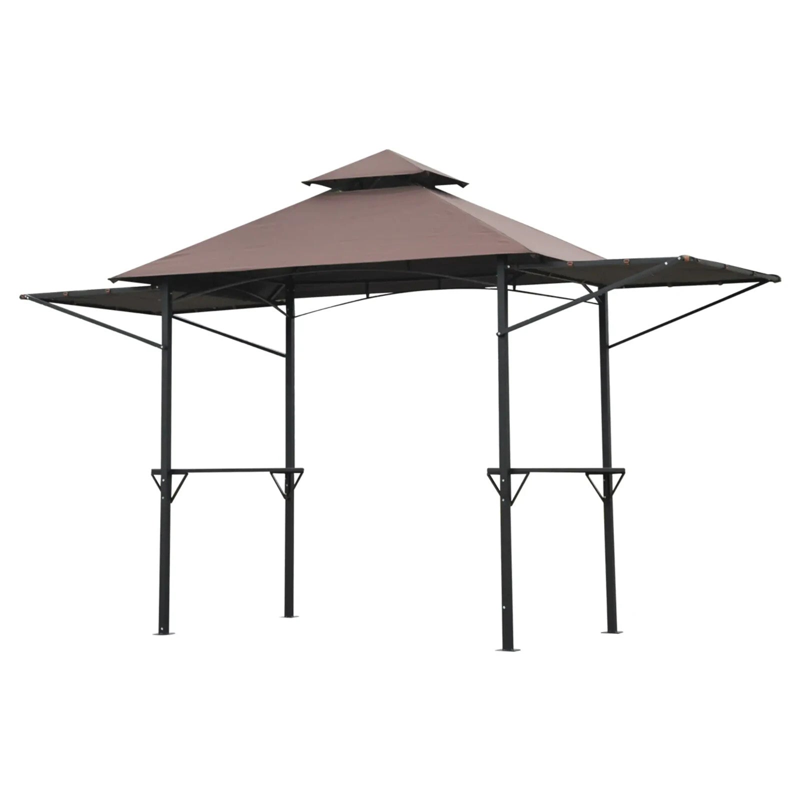 Gazebo Canopy Shelter Double Roof With Extendable Side Awnings & Shelves Coffee - Home and Garden Furniture Shop - #rustic - furniture#
