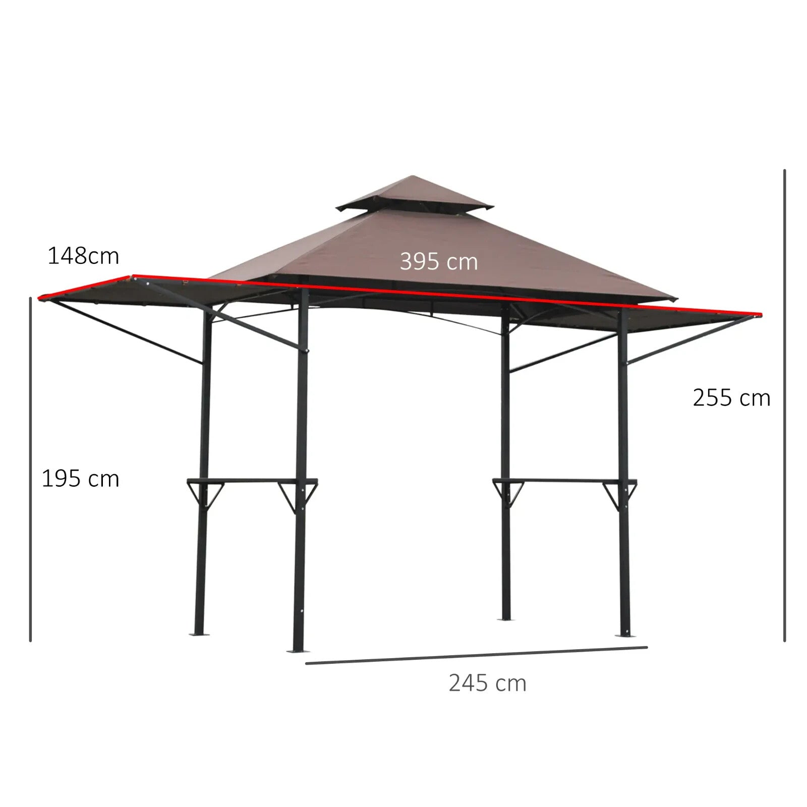 Gazebo Canopy Shelter Double Roof With Extendable Side Awnings & Shelves Coffee - Home and Garden Furniture Shop - #rustic - furniture#