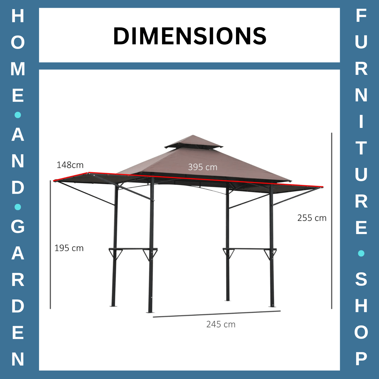 Gazebo Canopy Shelter Double Roof With Extendable Side Awnings & Shelves Coffee - Home and Garden Furniture Shop - #rustic - furniture#
