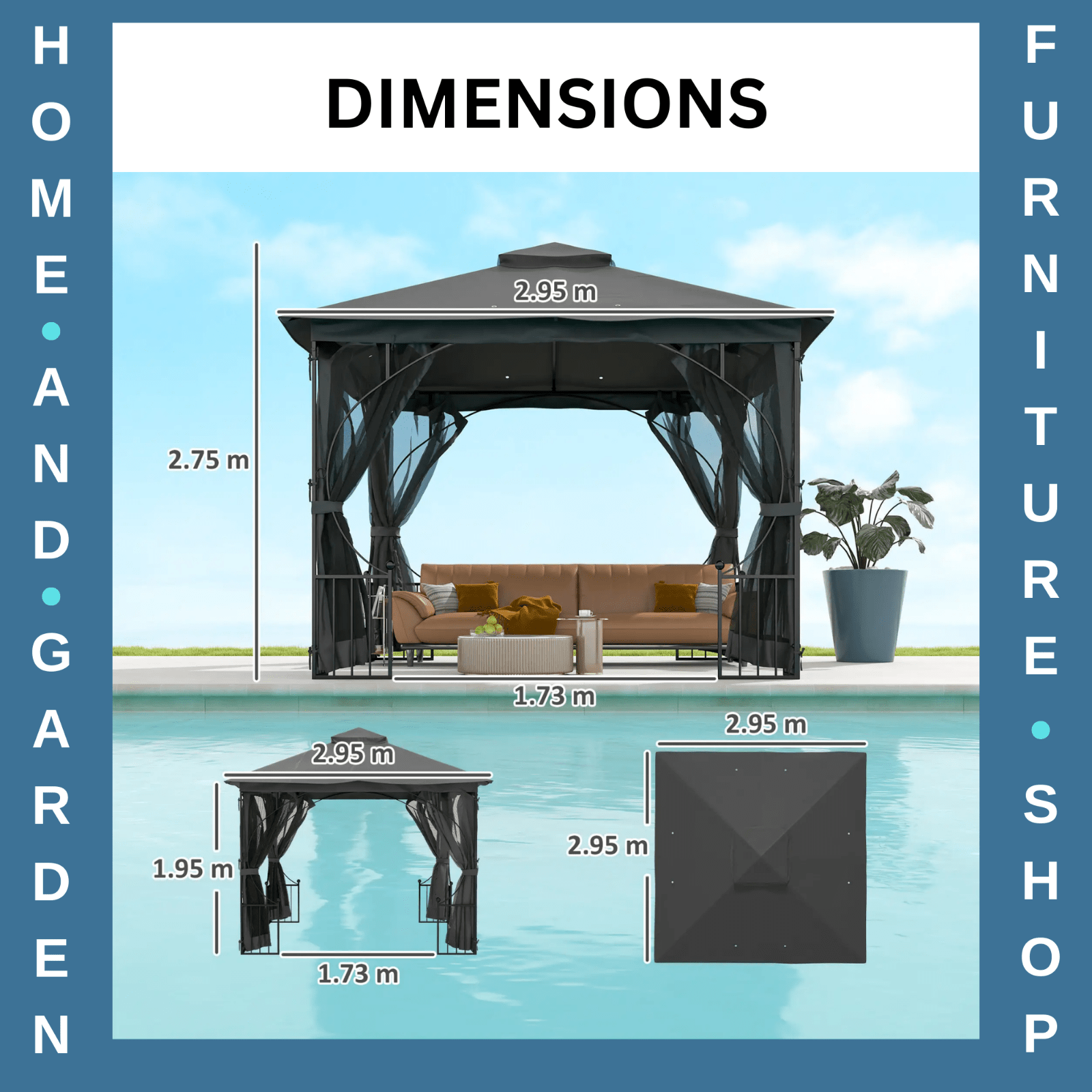 Gazebo Party Tent Canopy Sun Shade for Patio Garden 3 x 3m Hot Tub Enclose Cover - Home and Garden Furniture Shop - #rustic - furniture#