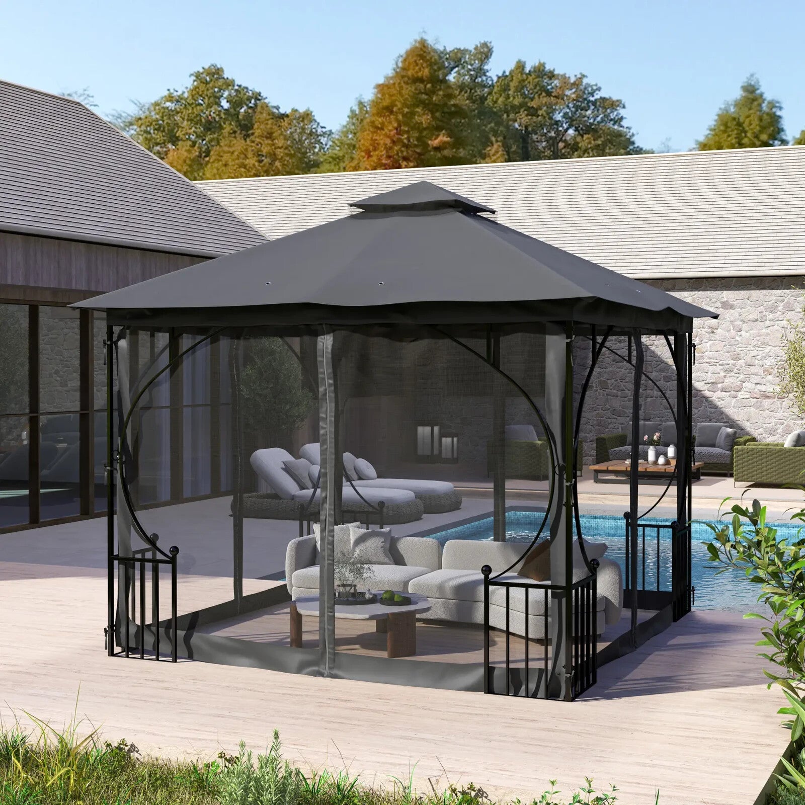 Gazebo Party Tent Canopy Sun Shade for Patio Garden 3 x 3m Hot Tub Enclose Cover - Home and Garden Furniture Shop - rustic - furniture