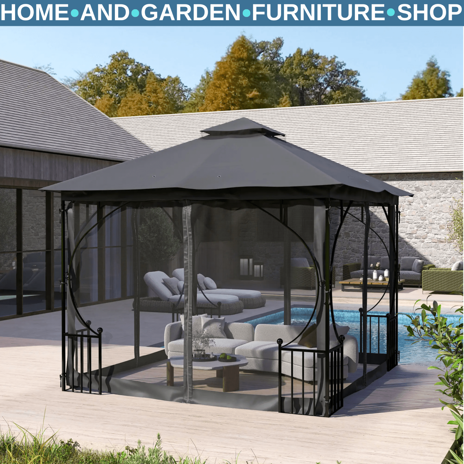 Gazebo Party Tent Canopy Sun Shade for Patio Garden 3 x 3m Hot Tub Enclose Cover - Home and Garden Furniture Shop - rustic - furniture