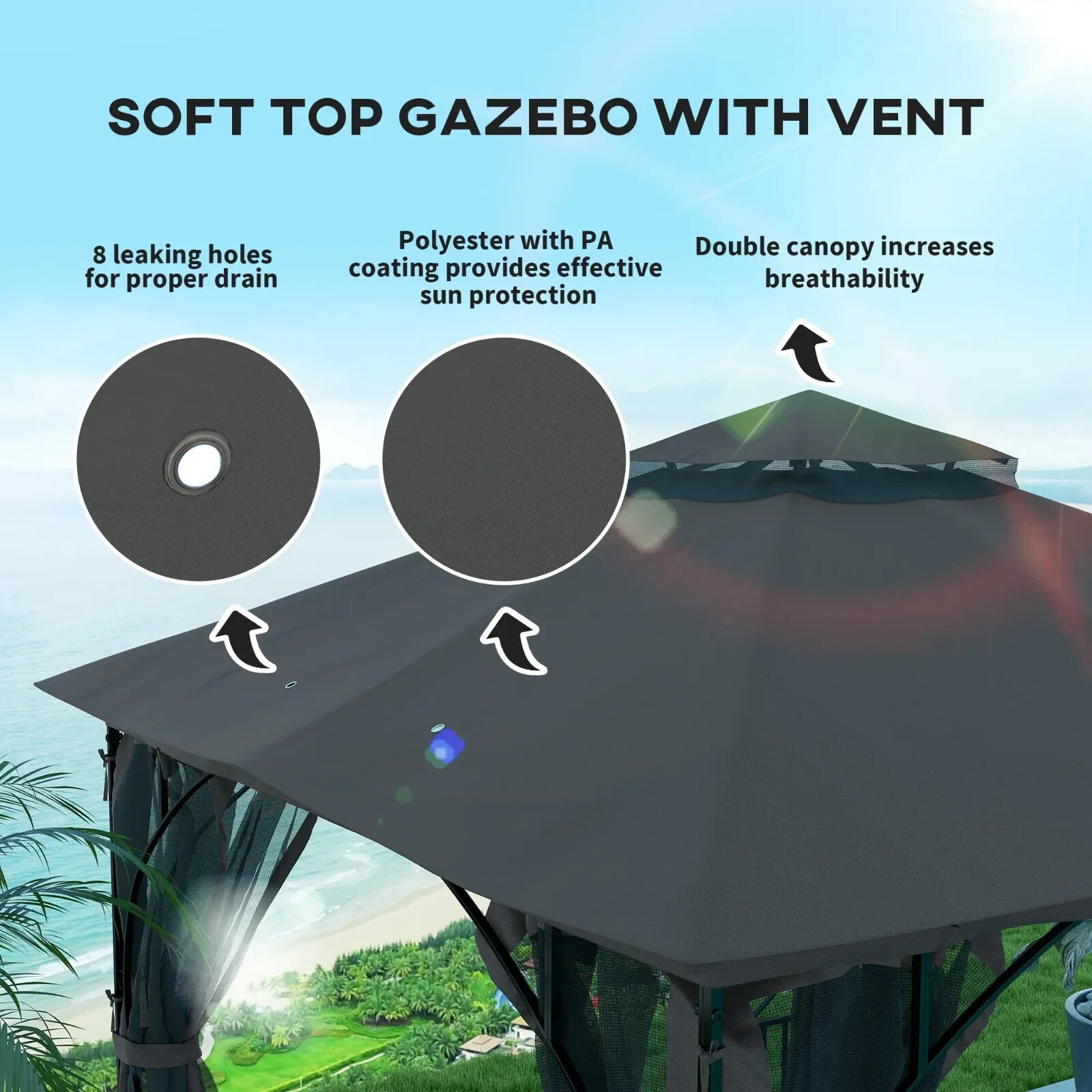 Gazebo Party Tent Canopy Sun Shade for Patio Garden 3 x 3m Hot Tub Enclose Cover - Home and Garden Furniture Shop - rustic - furniture