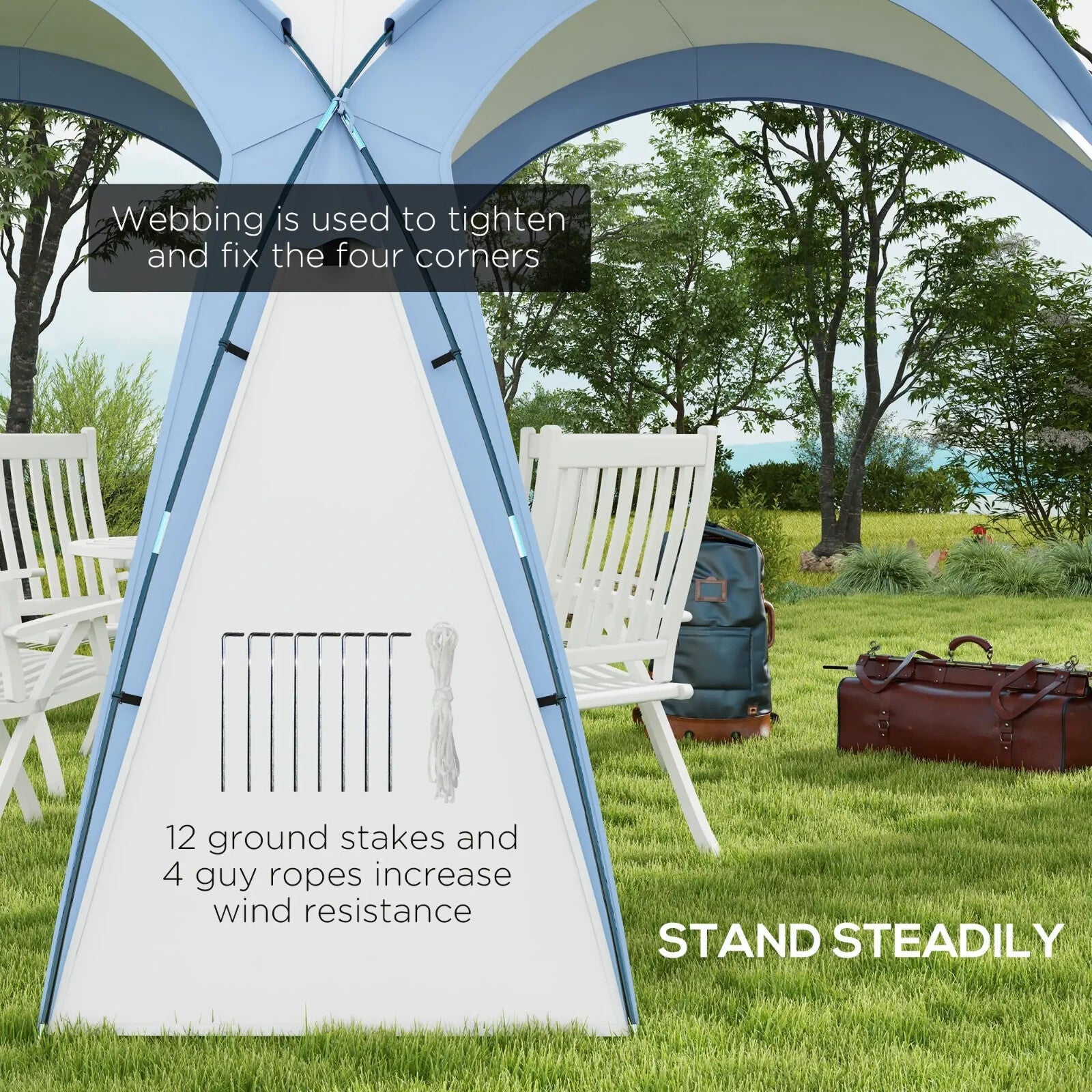 Gazebo Party Tent Dome Polyester Sun Shade Shelter With 12 - Stakes Light Blue - Home and Garden Furniture Shop - rustic - furniture