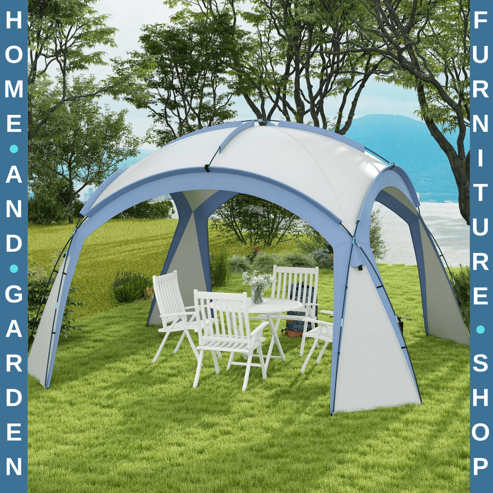 Gazebo Party Tent Dome Polyester Sun Shade Shelter With 12 - Stakes Light Blue - Home and Garden Furniture Shop - rustic - furniture