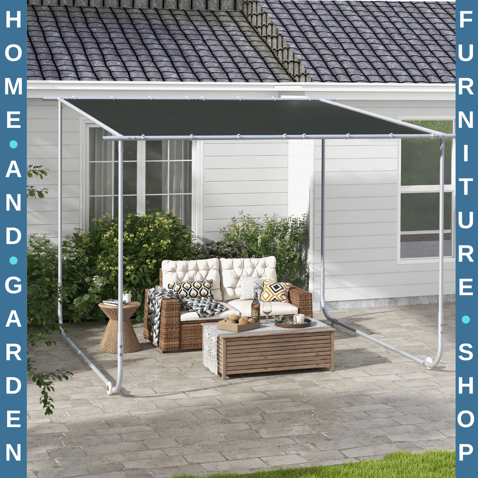 Gazebo Pergola Kit Portable Event Shelter with Wheels & Sandbags Dark Grey - Home and Garden Furniture Shop - rustic - furniture