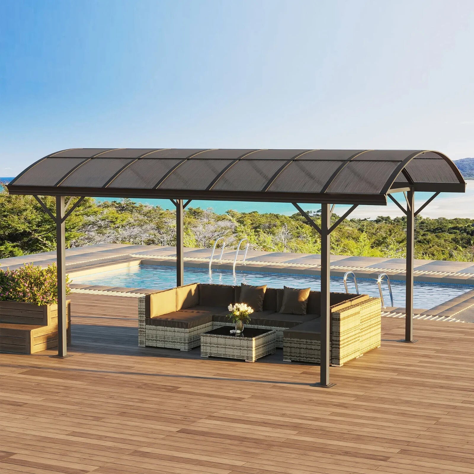 Gazebo Pergola Polycarbonate Roof Sun Shelter Canopy with Expansion Screw Brown - Home and Garden Furniture Shop - rustic - furniture