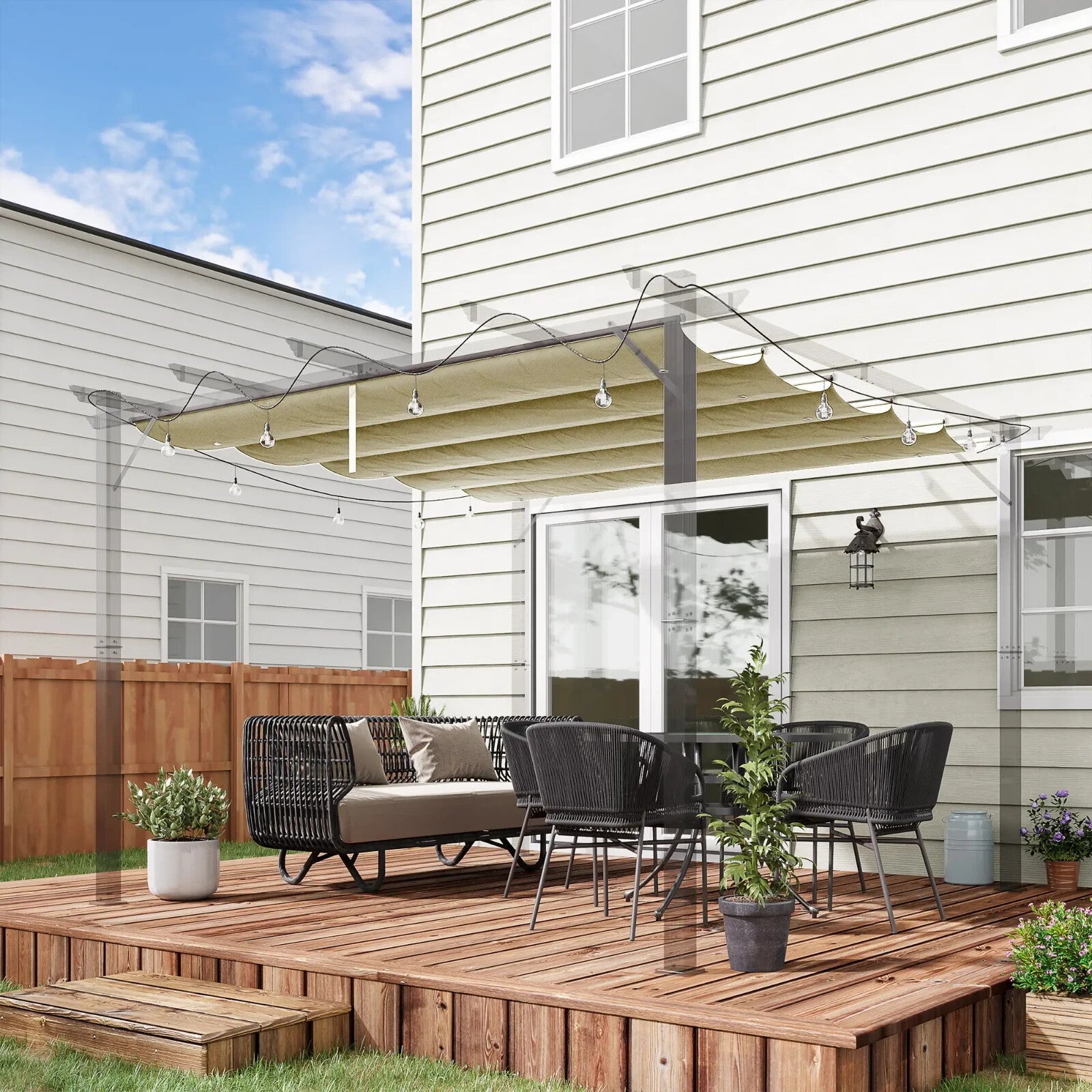 Gazebo Pergola Retractable Roof Sun Shade Canopy Cover with Eight Holes Beige - Home and Garden Furniture Shop - rustic - furniture