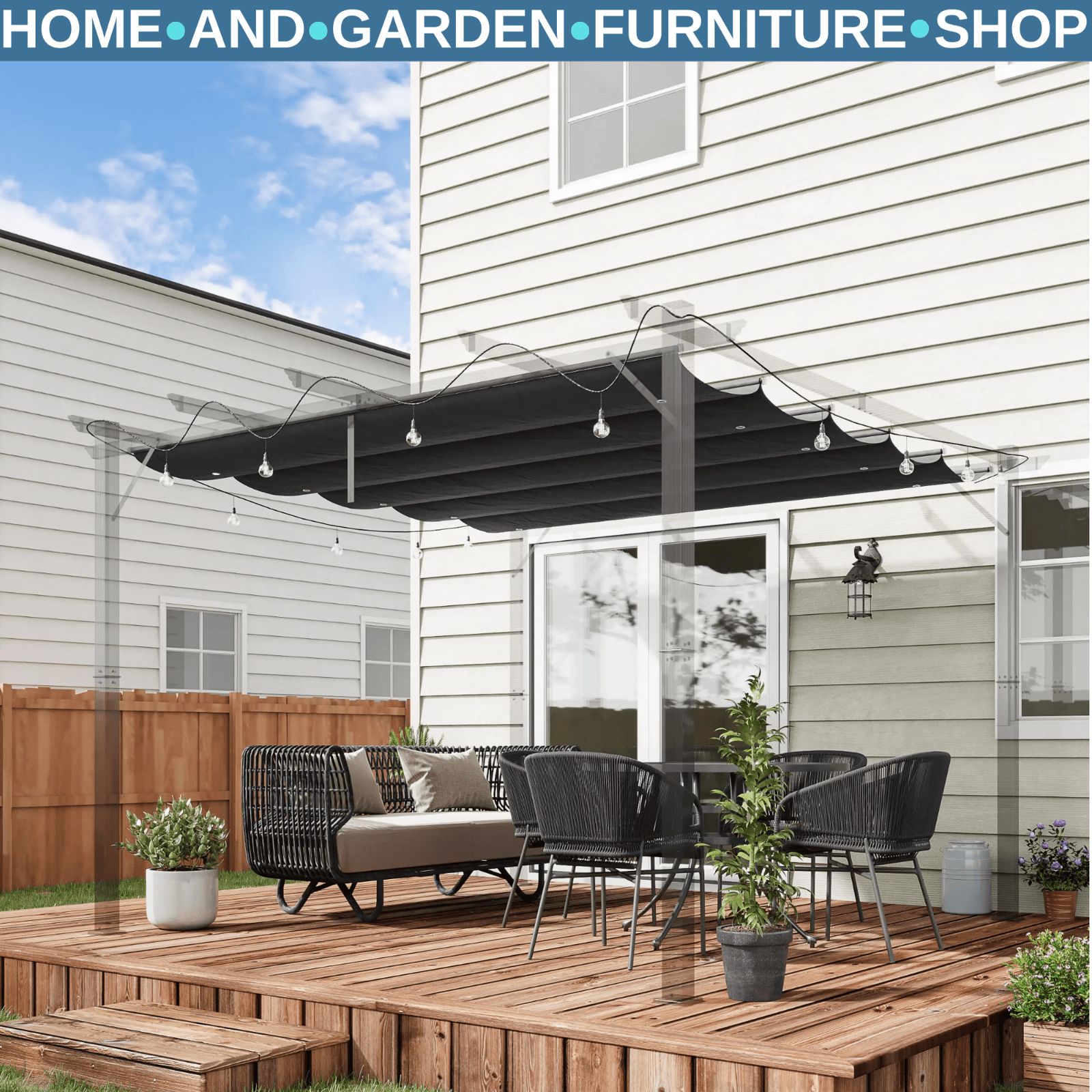 Gazebo Pergola Retractable Roof Sun Shelter Canopy PA Coating w/ Hook Dark Grey - Home and Garden Furniture Shop - rustic - furniture