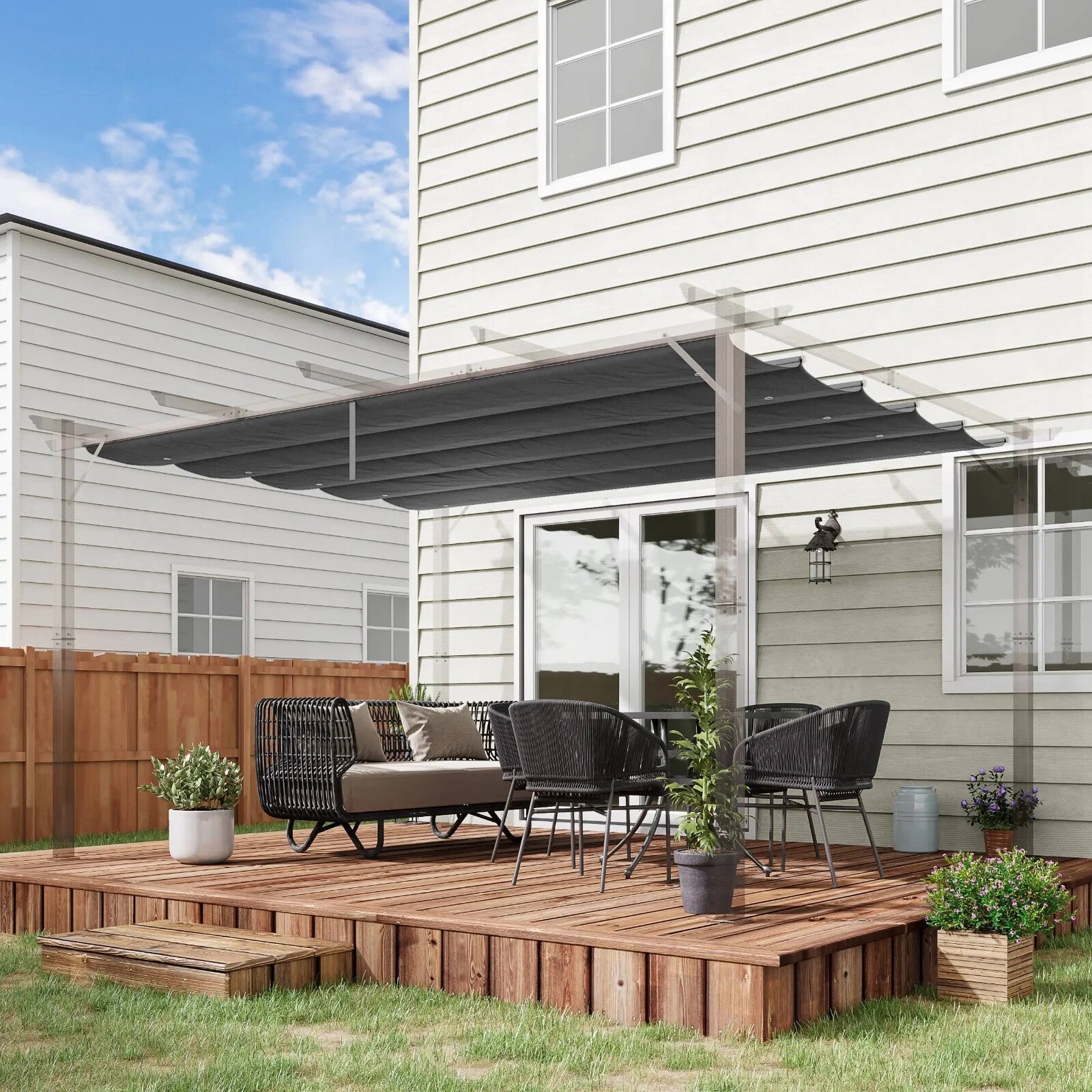 Gazebo Pergola Retractable Roof Sun Shelter Canopy Water Resistant Dark Grey - Home and Garden Furniture Shop - rustic - furniture
