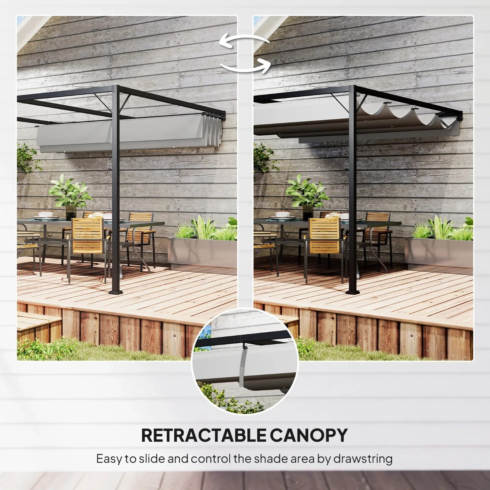 Gazebo Pergola Retractable Roof Sun Shelter Canopy with Adjustable Hight Grey - Home and Garden Furniture Shop - rustic - furniture