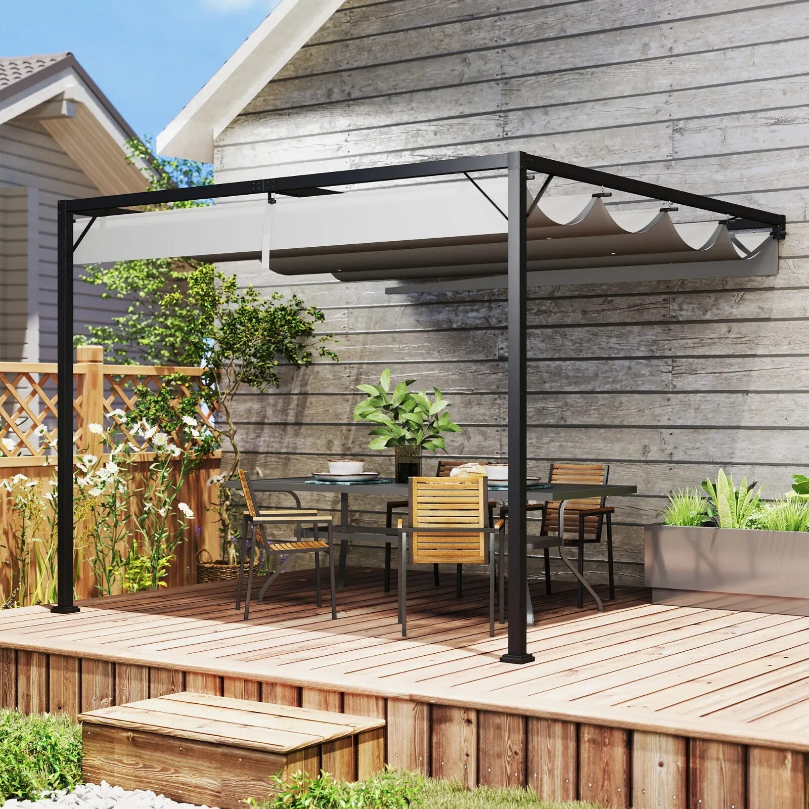 Gazebo Pergola Retractable Roof Sun Shelter Canopy with Adjustable Hight Grey - Home and Garden Furniture Shop - rustic - furniture