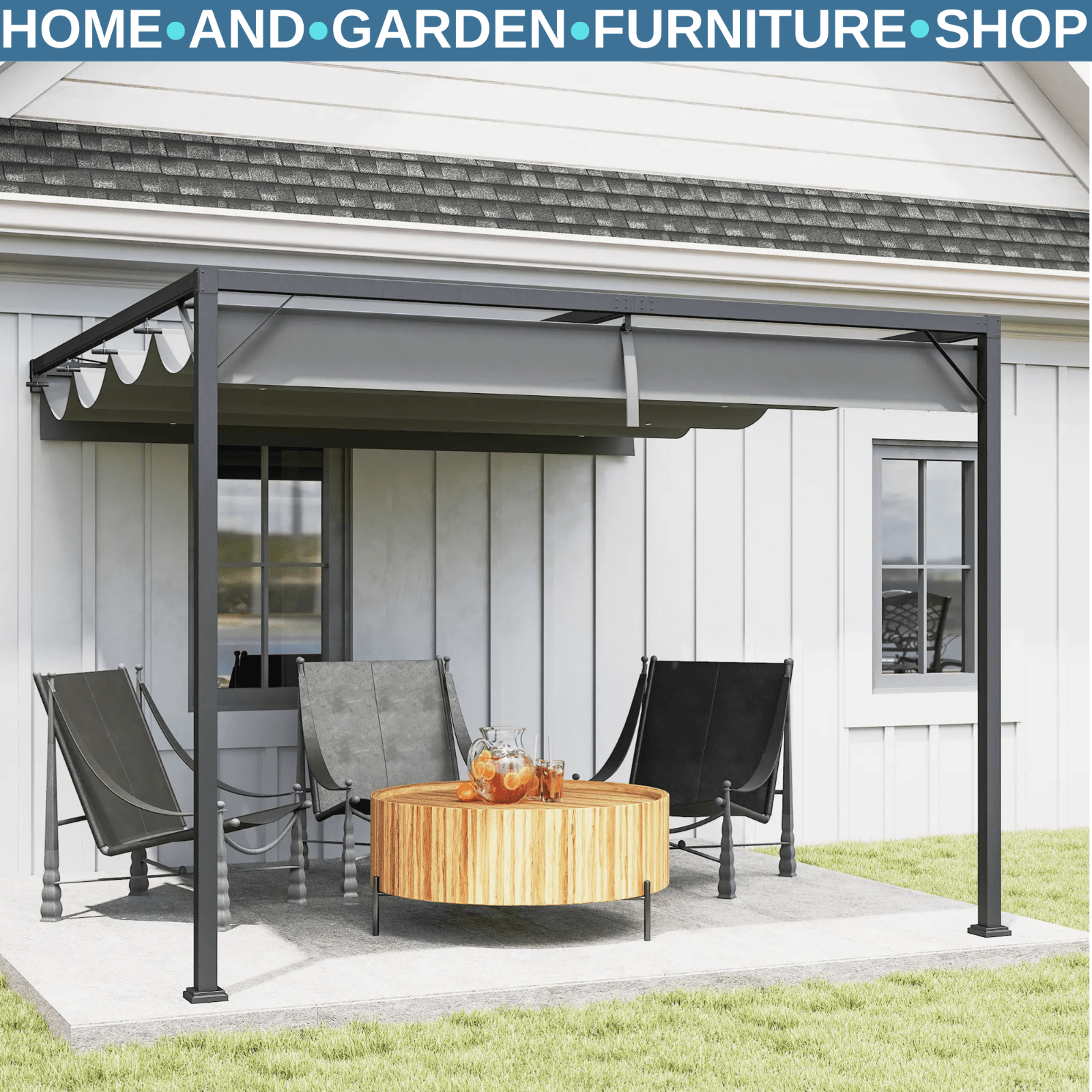Gazebo Pergola Retractable Roof Sun Shelter Canopy with Adjustable Hight Grey - Home and Garden Furniture Shop - rustic - furniture