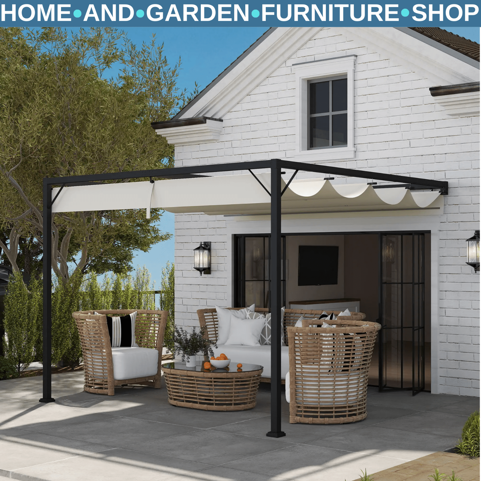 Gazebo Pergola Sun Shade Shelter Canopy UV - Resistant w/ Adjustable Hight Cream - Home and Garden Furniture Shop - #rustic - furniture#