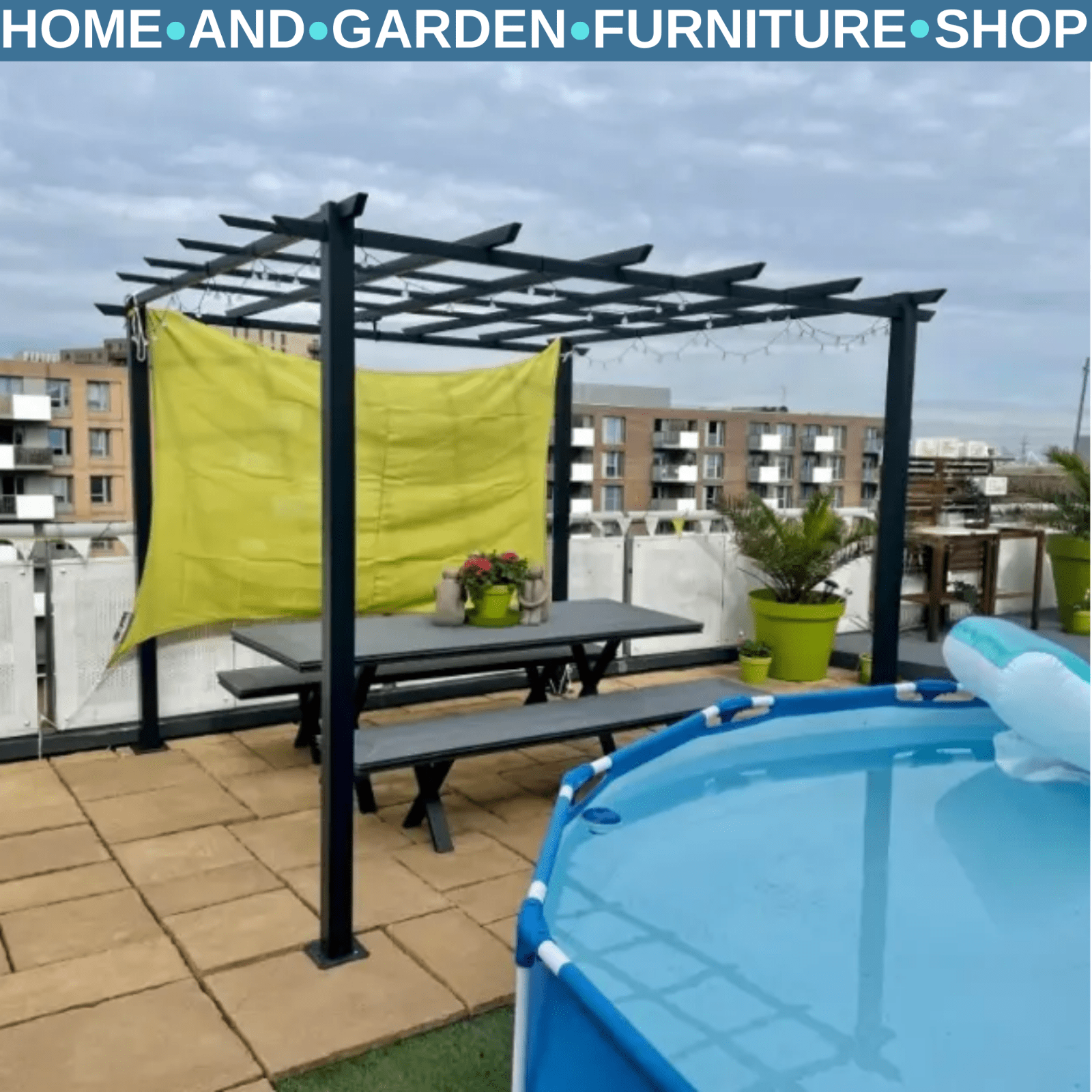 Gazebo Pergola Sun Shelter Rectangular Powder Coated w/ Weather Resistant Black - Home and Garden Furniture Shop - #rustic - furniture#