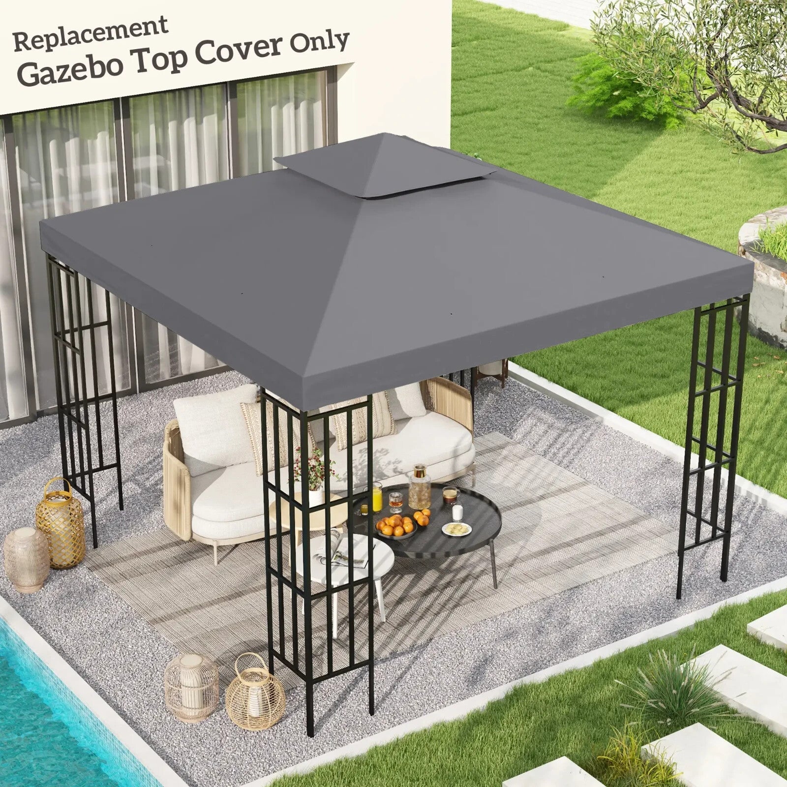 Gazebo Replacement Canopy Top Double Tier Pavilion Roof Polyester Deep Grey - Home and Garden Furniture Shop - rustic - furniture