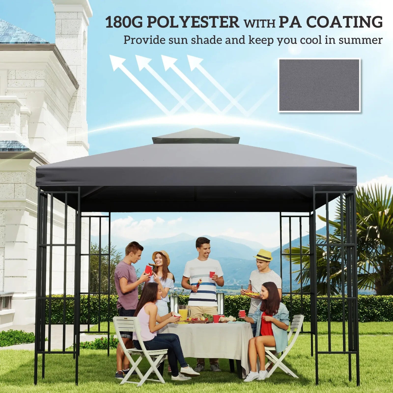 Gazebo Replacement Canopy Top Double Tier Pavilion Roof Polyester Deep Grey - Home and Garden Furniture Shop - rustic - furniture