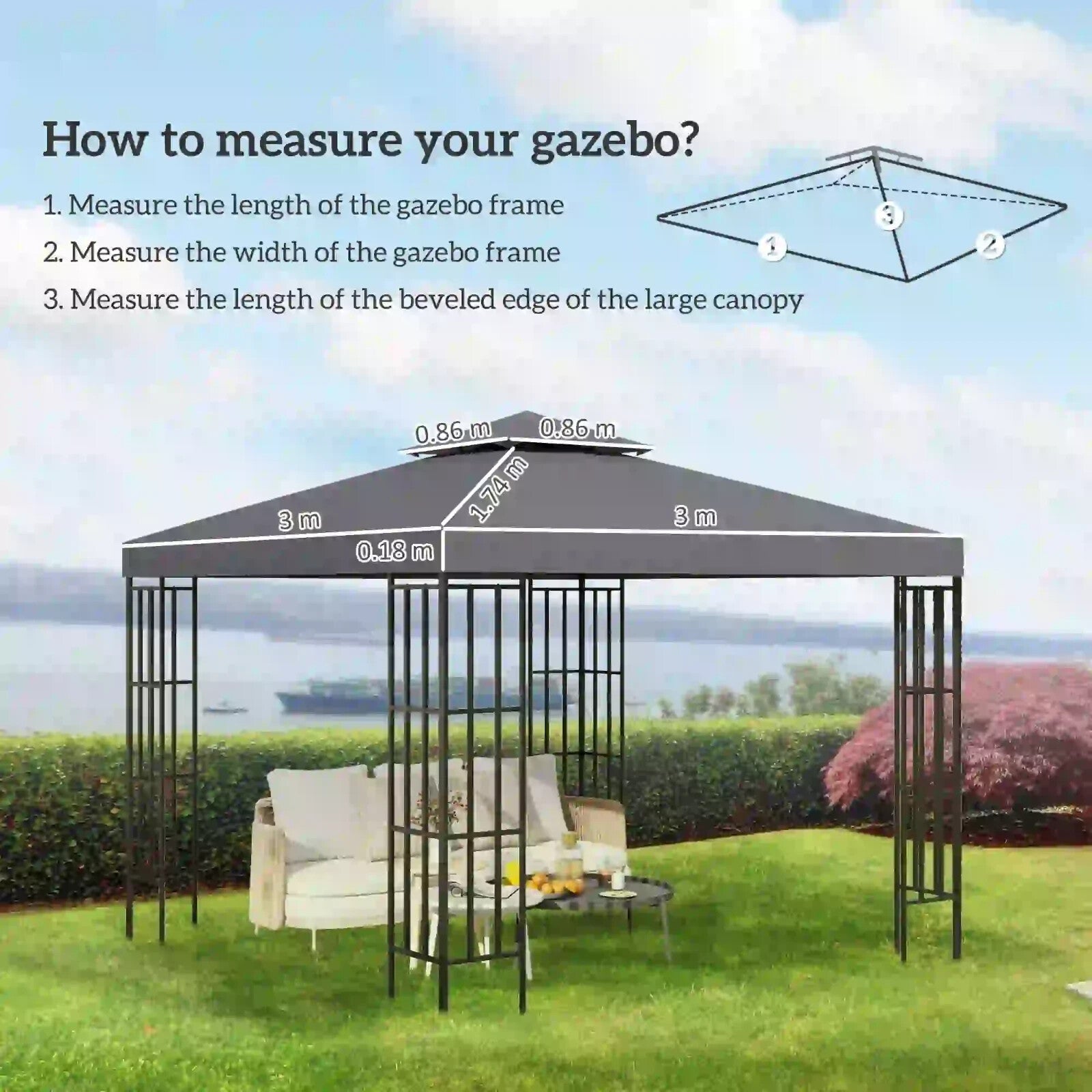 Gazebo Replacement Canopy Top Double Tier Pavilion Roof Polyester Deep Grey - Home and Garden Furniture Shop - rustic - furniture