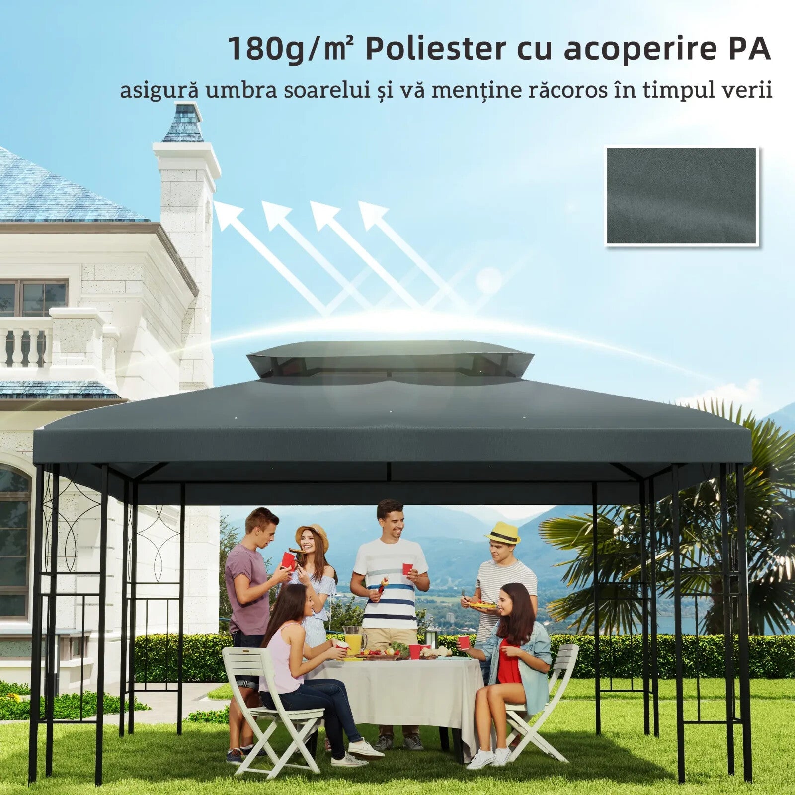 Gazebo Replacement Canopy Top Rectangular Two Tier Roof Water Resistant Grey - Home and Garden Furniture Shop - rustic - furniture