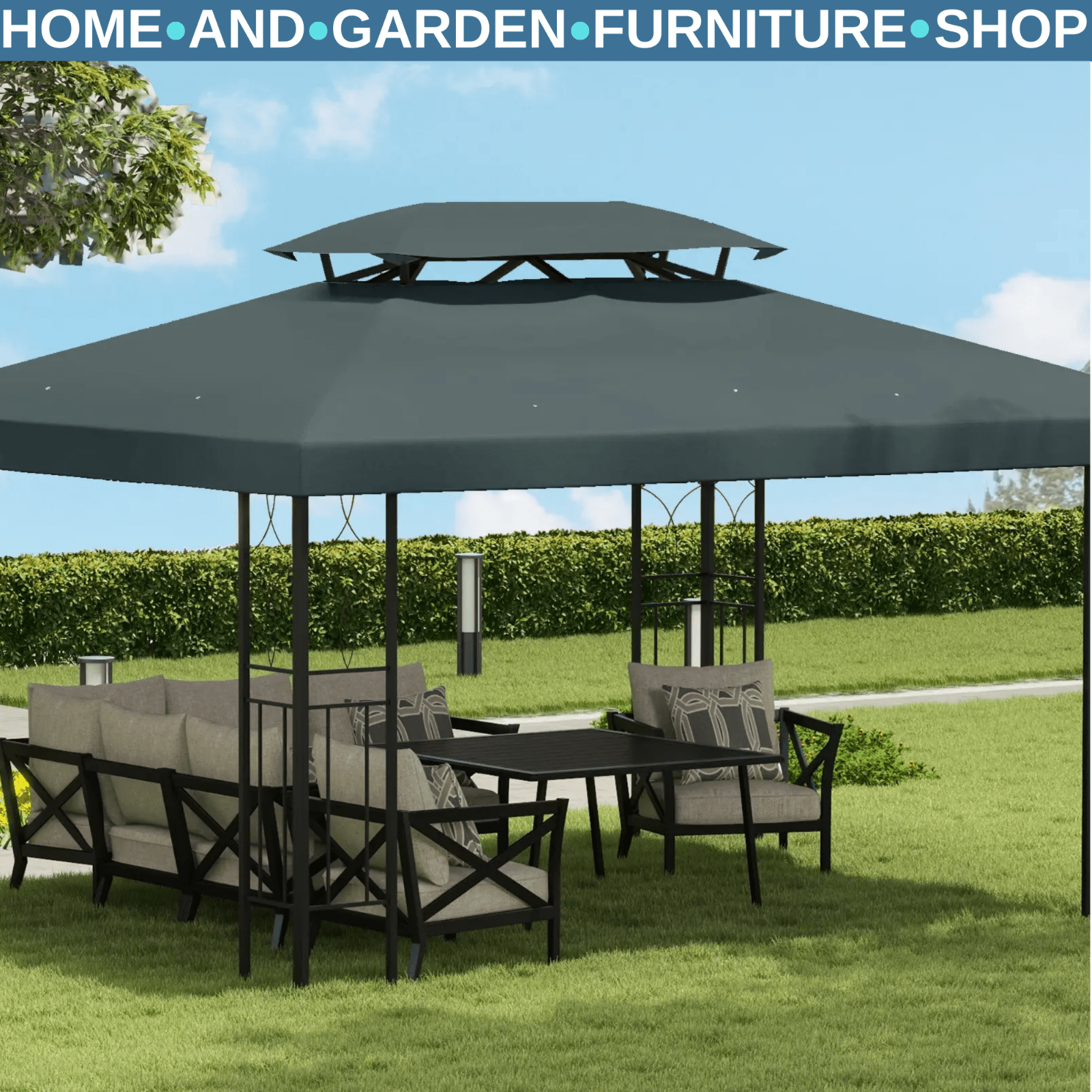 Gazebo Replacement Canopy Top Rectangular Two Tier Roof Water Resistant Grey - Home and Garden Furniture Shop - rustic - furniture