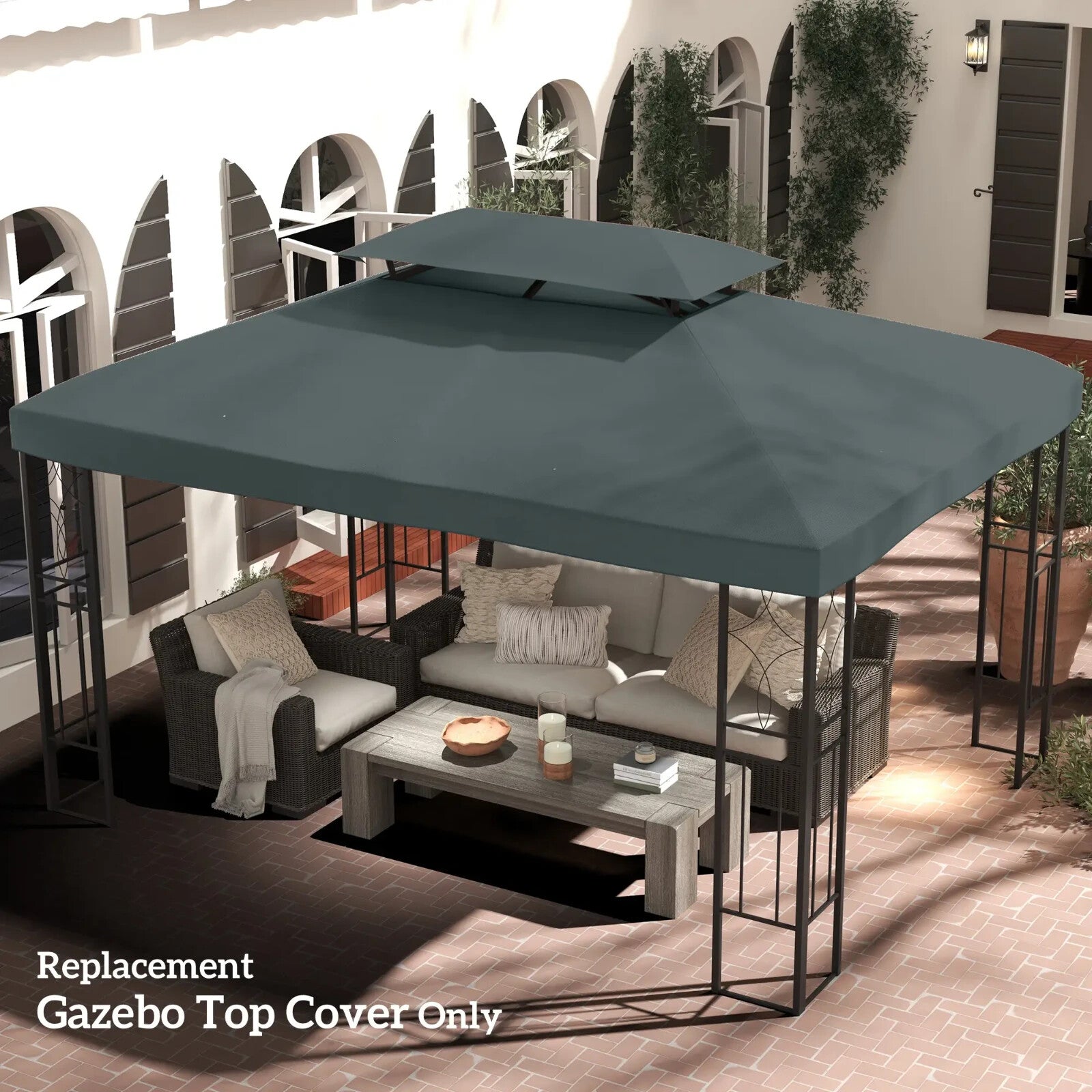 Gazebo Replacement Canopy Top Rectangular Two Tier Roof Water Resistant Grey - Home and Garden Furniture Shop - rustic - furniture