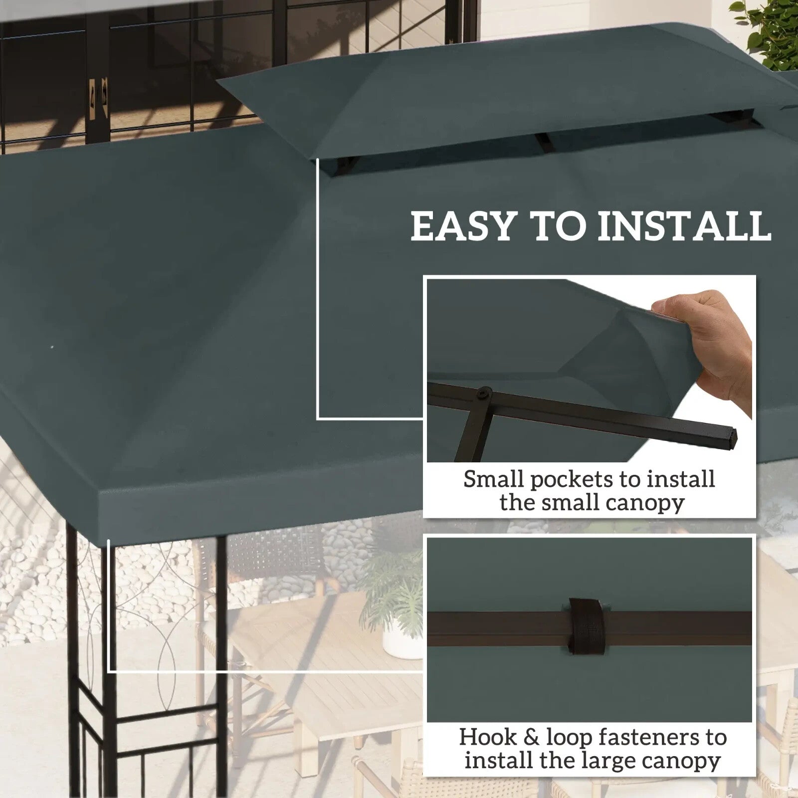 Gazebo Replacement Canopy Top Rectangular Two Tier Roof Water Resistant Grey - Home and Garden Furniture Shop - rustic - furniture