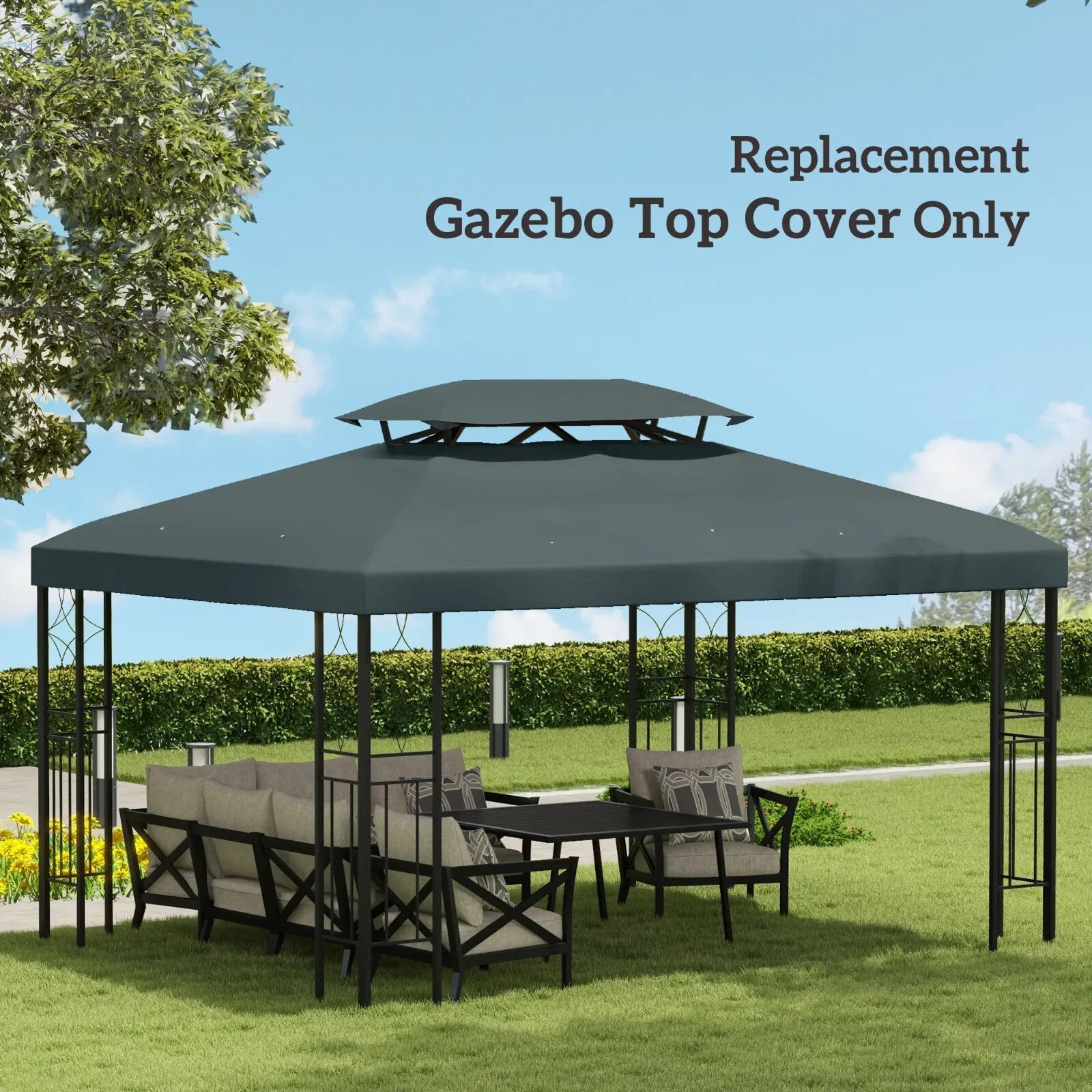 Gazebo Replacement Canopy Top Rectangular Two Tier Roof Water Resistant Grey - Home and Garden Furniture Shop - rustic - furniture