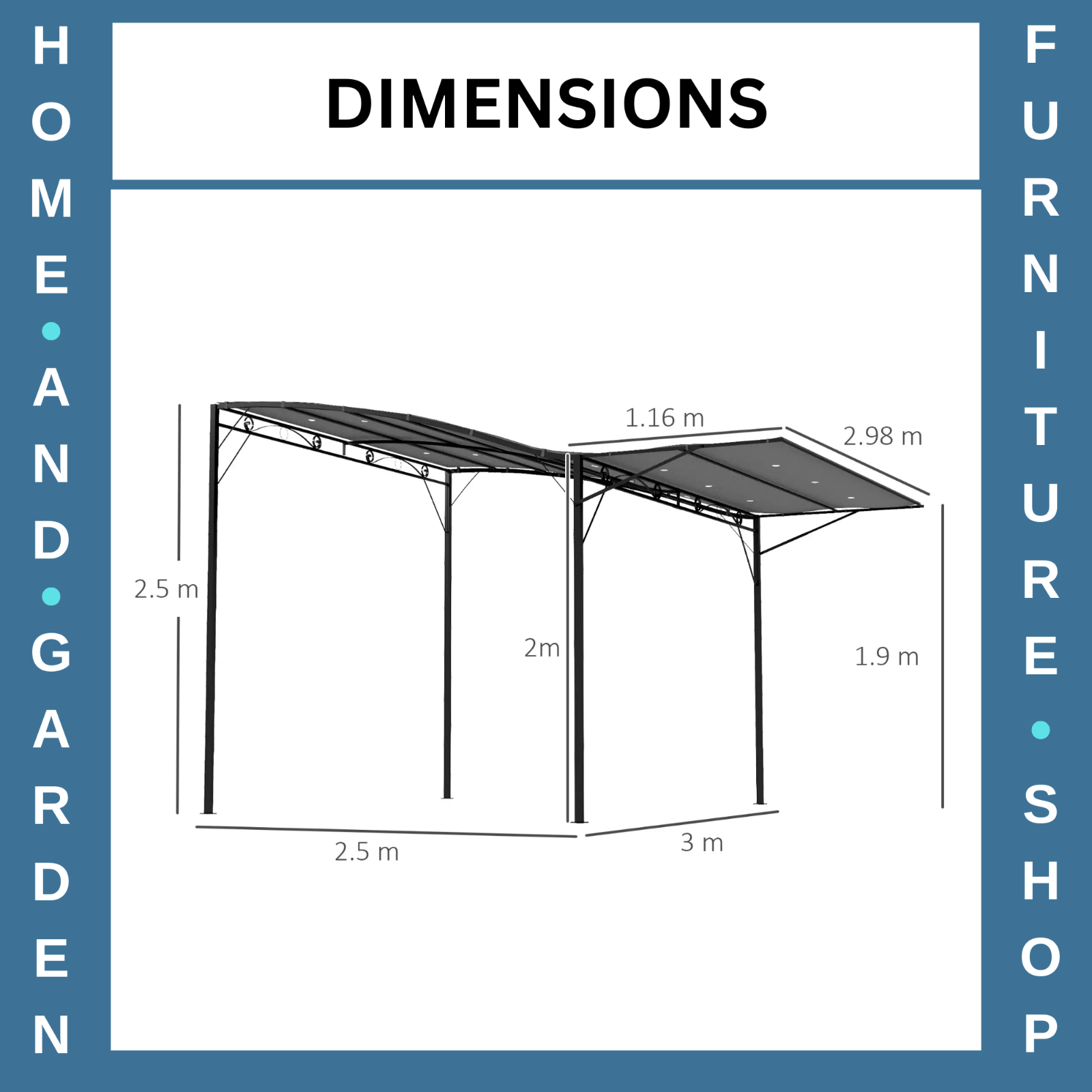Gazebo Sun Shade Shelter Metal Wall Mounted With Extended Canopy Charcoal Grey - Home and Garden Furniture Shop - rustic - furniture
