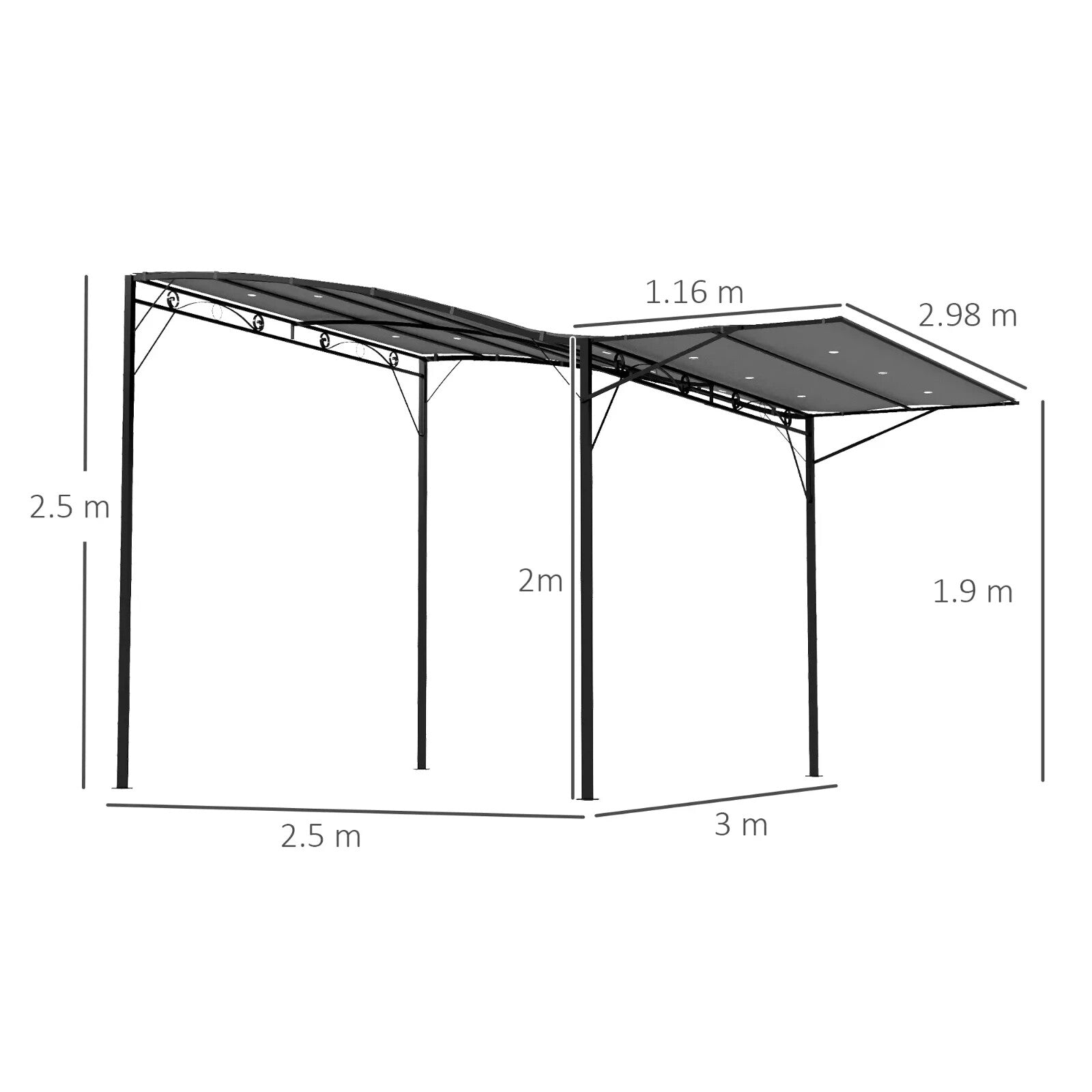 Gazebo Sun Shade Shelter Metal Wall Mounted With Extended Canopy Charcoal Grey - Home and Garden Furniture Shop - rustic - furniture