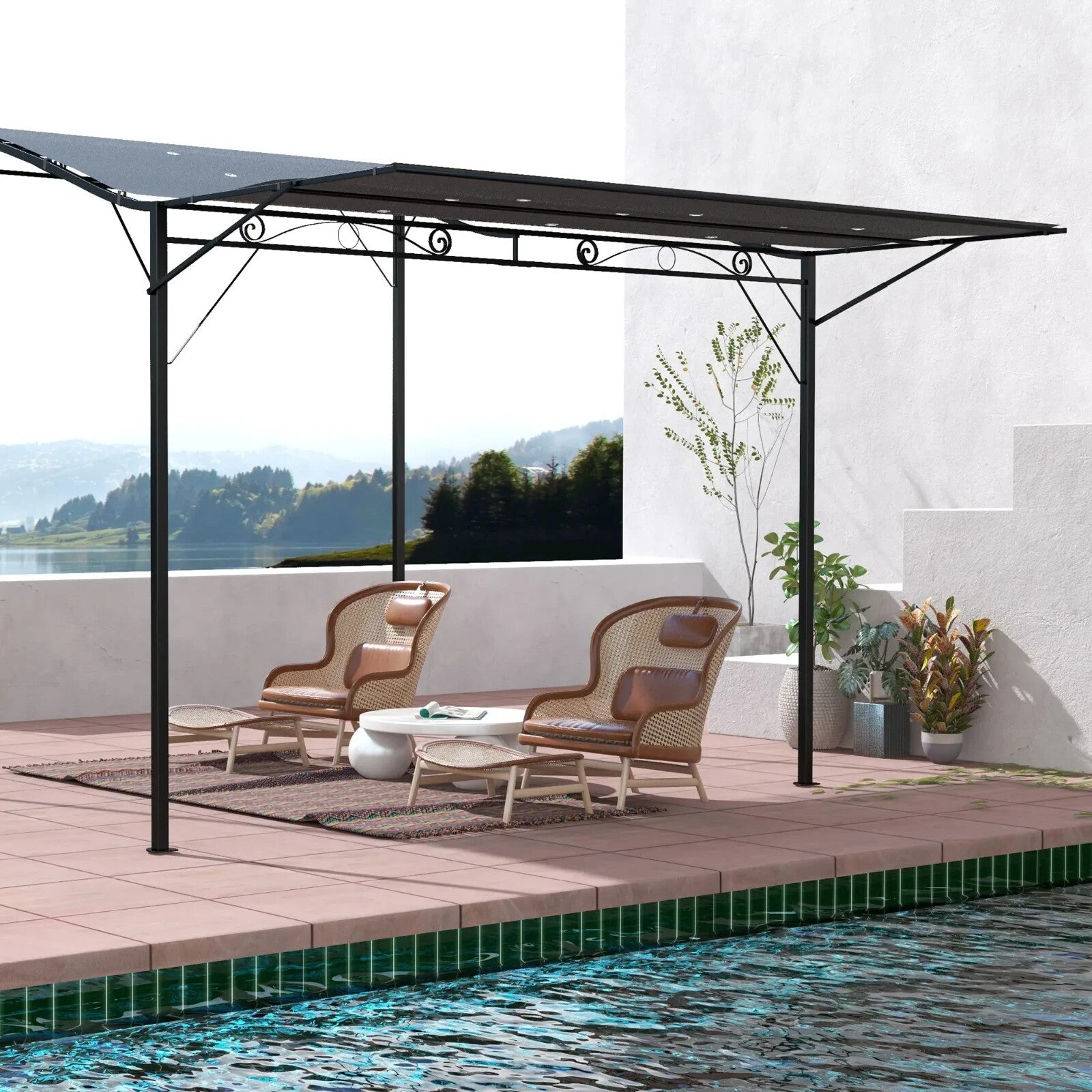 Gazebo Sun Shade Shelter Metal Wall Mounted With Extended Canopy Charcoal Grey - Home and Garden Furniture Shop - rustic - furniture