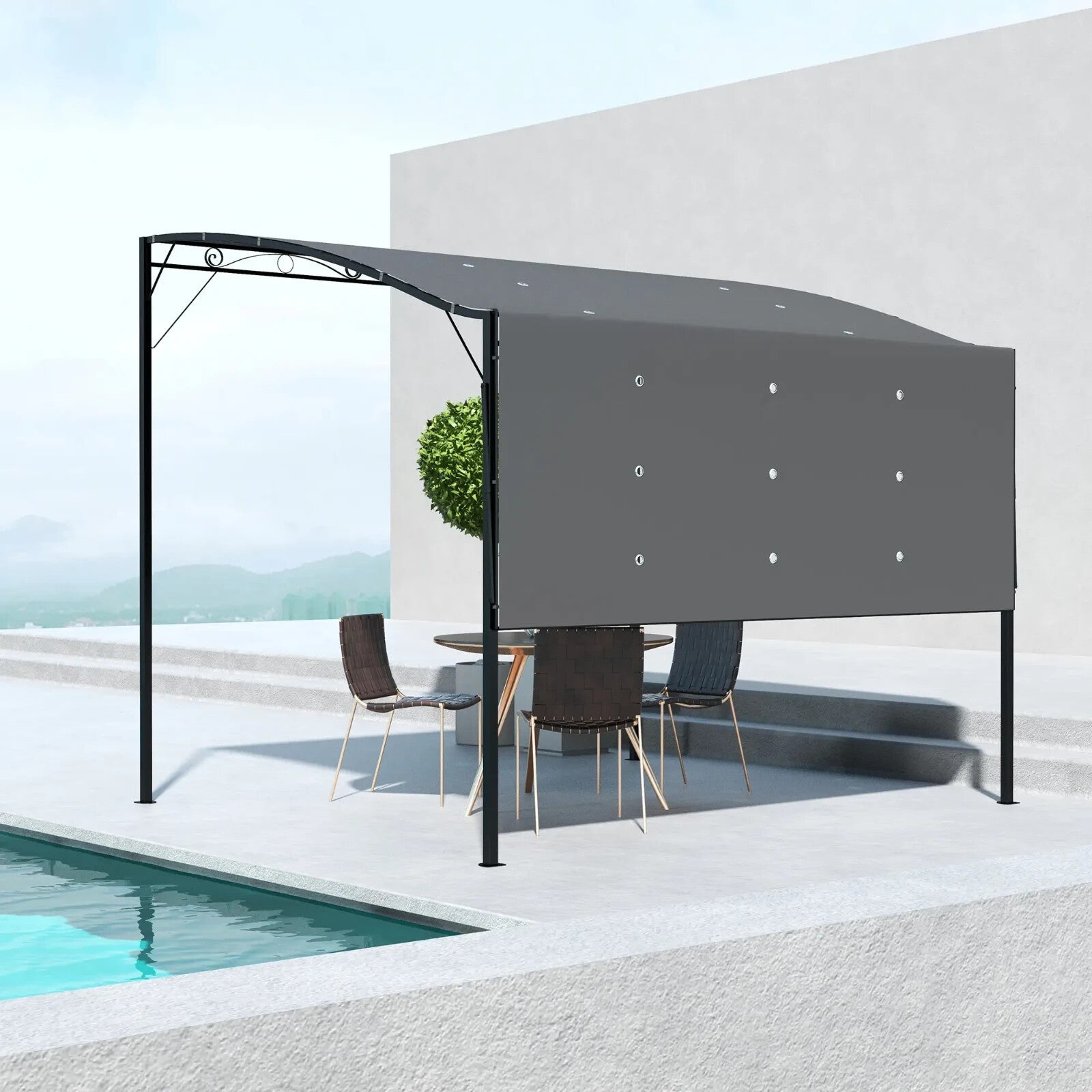 Gazebo Sun Shade Shelter Metal Wall Mounted With Extended Canopy Charcoal Grey - Home and Garden Furniture Shop - rustic - furniture