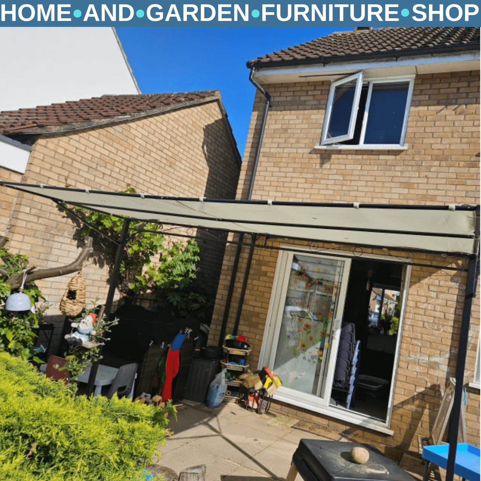 Gazebo Sunshade Shelter Rectangle Wall Mounted with Extended Canopy Cream White - Home and Garden Furniture Shop - rustic - furniture