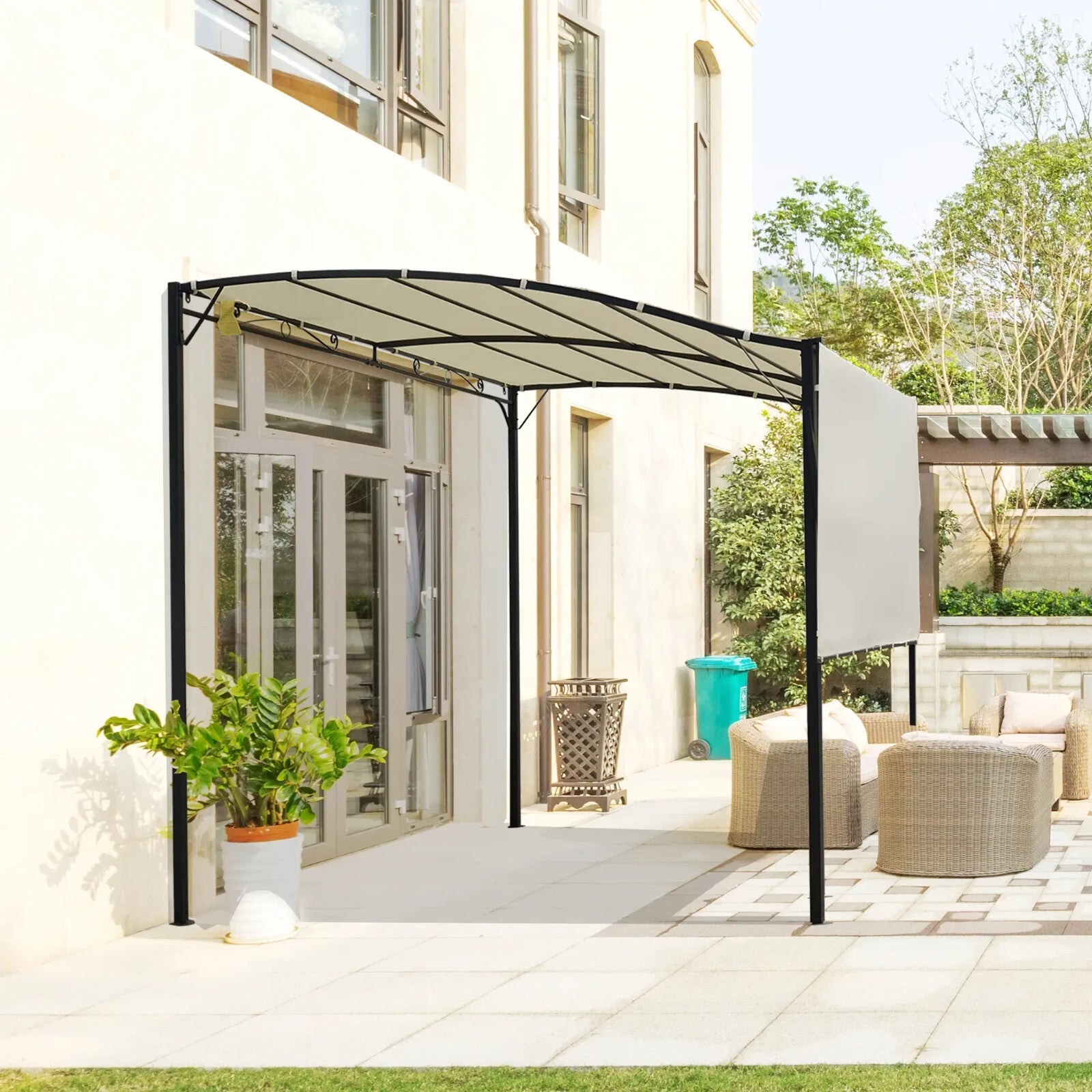 Gazebo Sunshade Shelter Rectangle Wall Mounted with Extended Canopy Cream White - Home and Garden Furniture Shop - rustic - furniture