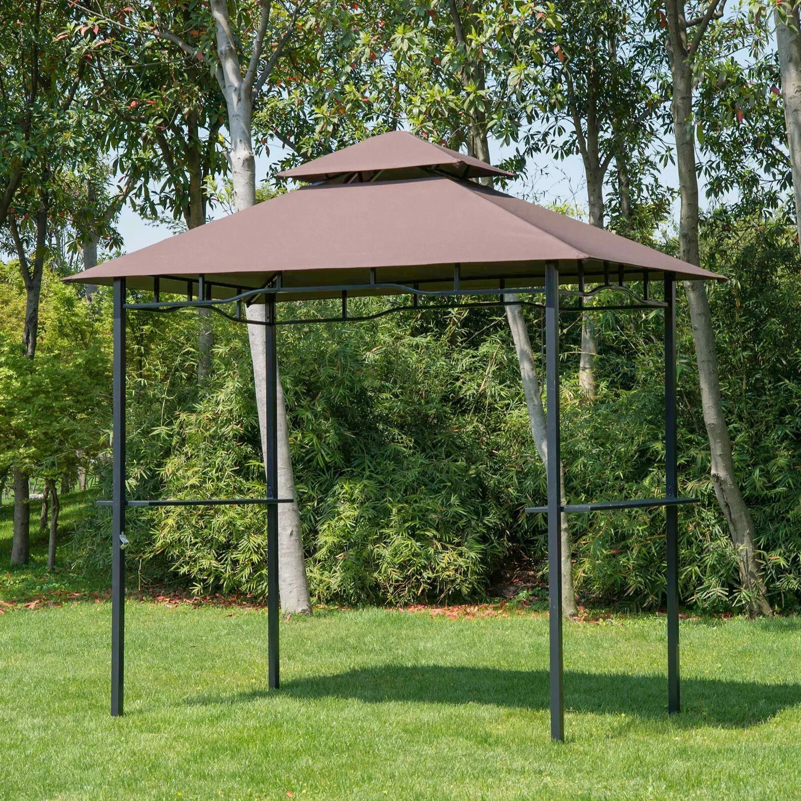 Gazebo Tent 2 - Tier Sun Shelter Canopy with Side Shelves & Barbecue Grill Brown - Home and Garden Furniture Shop - rustic - furniture