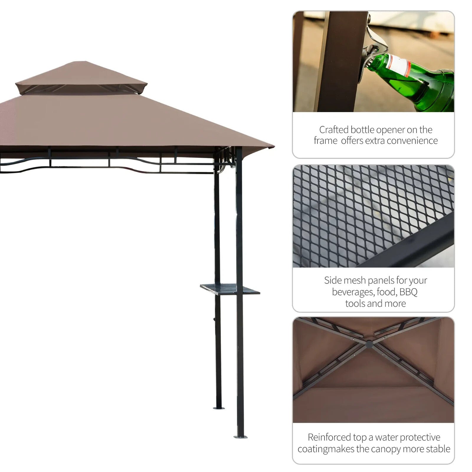 Gazebo Tent 2 - Tier Sun Shelter Canopy with Side Shelves & Barbecue Grill Brown - Home and Garden Furniture Shop - rustic - furniture