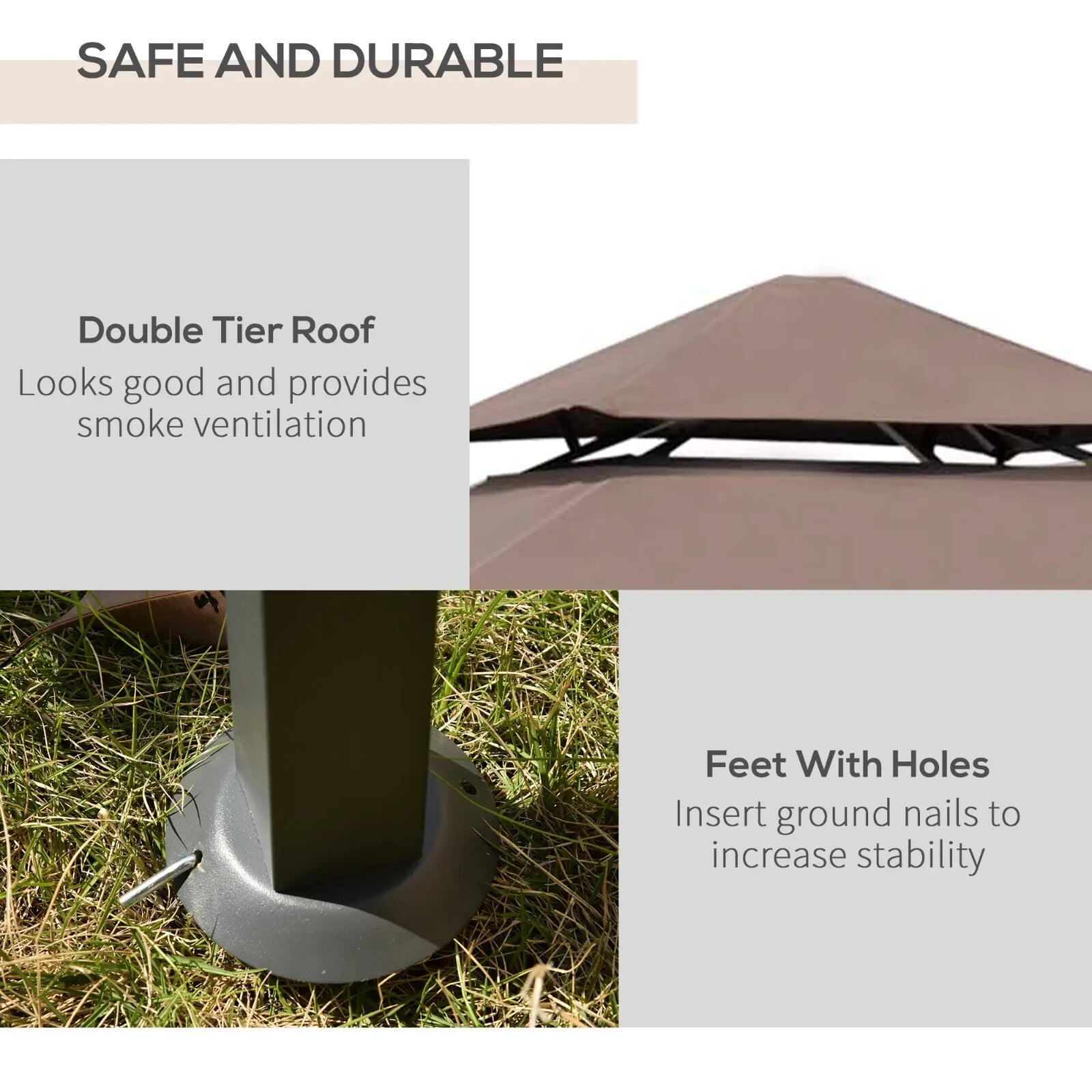 Gazebo Tent 2 - Tier Sun Shelter Canopy with Side Shelves & Barbecue Grill Brown - Home and Garden Furniture Shop - rustic - furniture