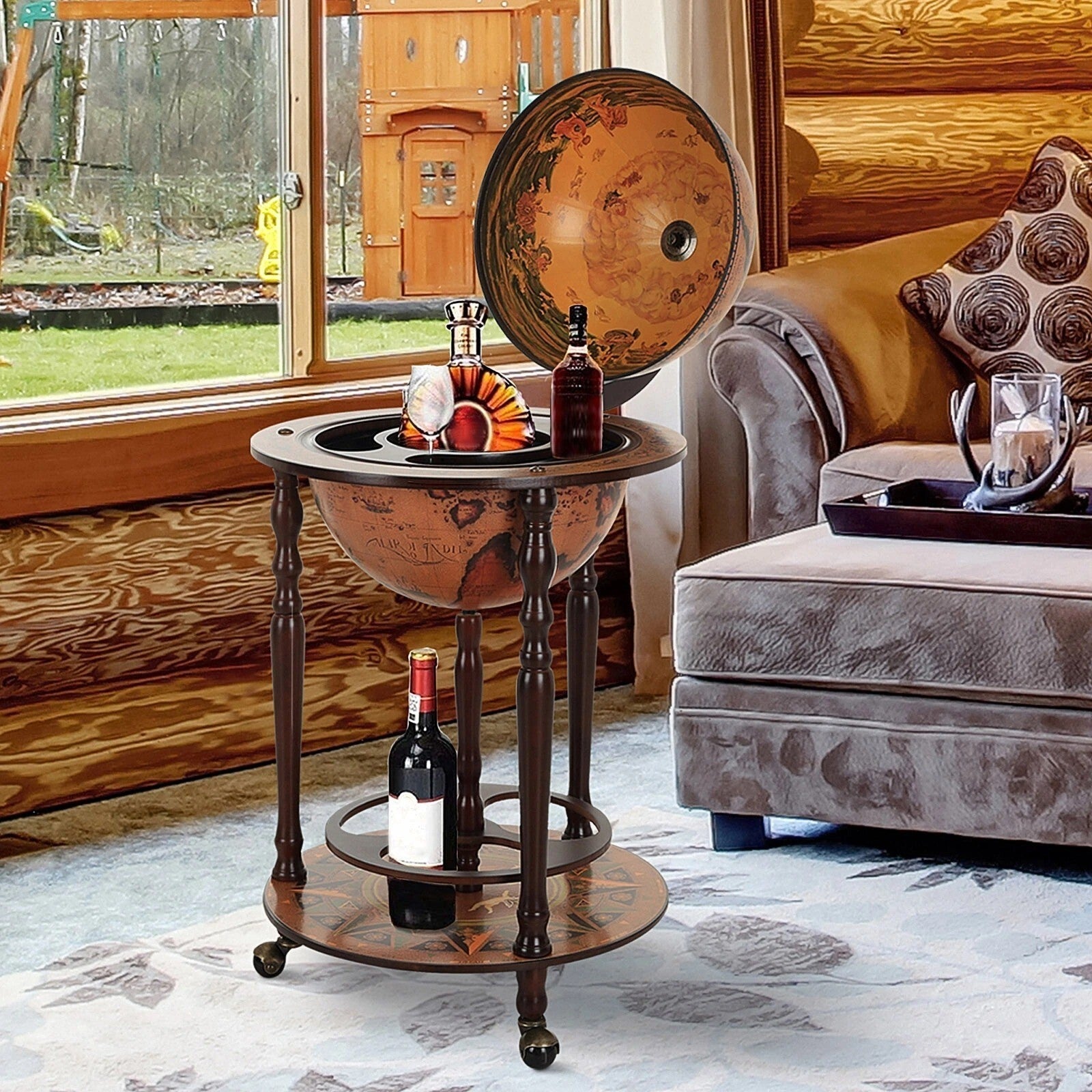 Globe Drinks Cabinet Trolley Retro Bar Wine Rack Glass Alcohol Bottle Storage - Home and Garden Furniture Shop - rustic - furniture