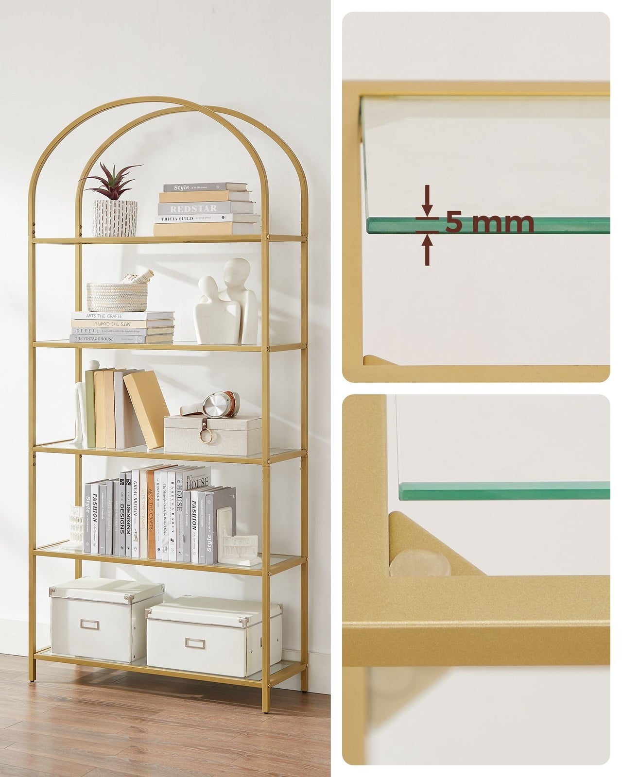 Gold Display Cabinet Glass Storage Large Bookcase Vintage Metal Tall Shelf Unit - Home and Garden Furniture Shop - rustic - furniture