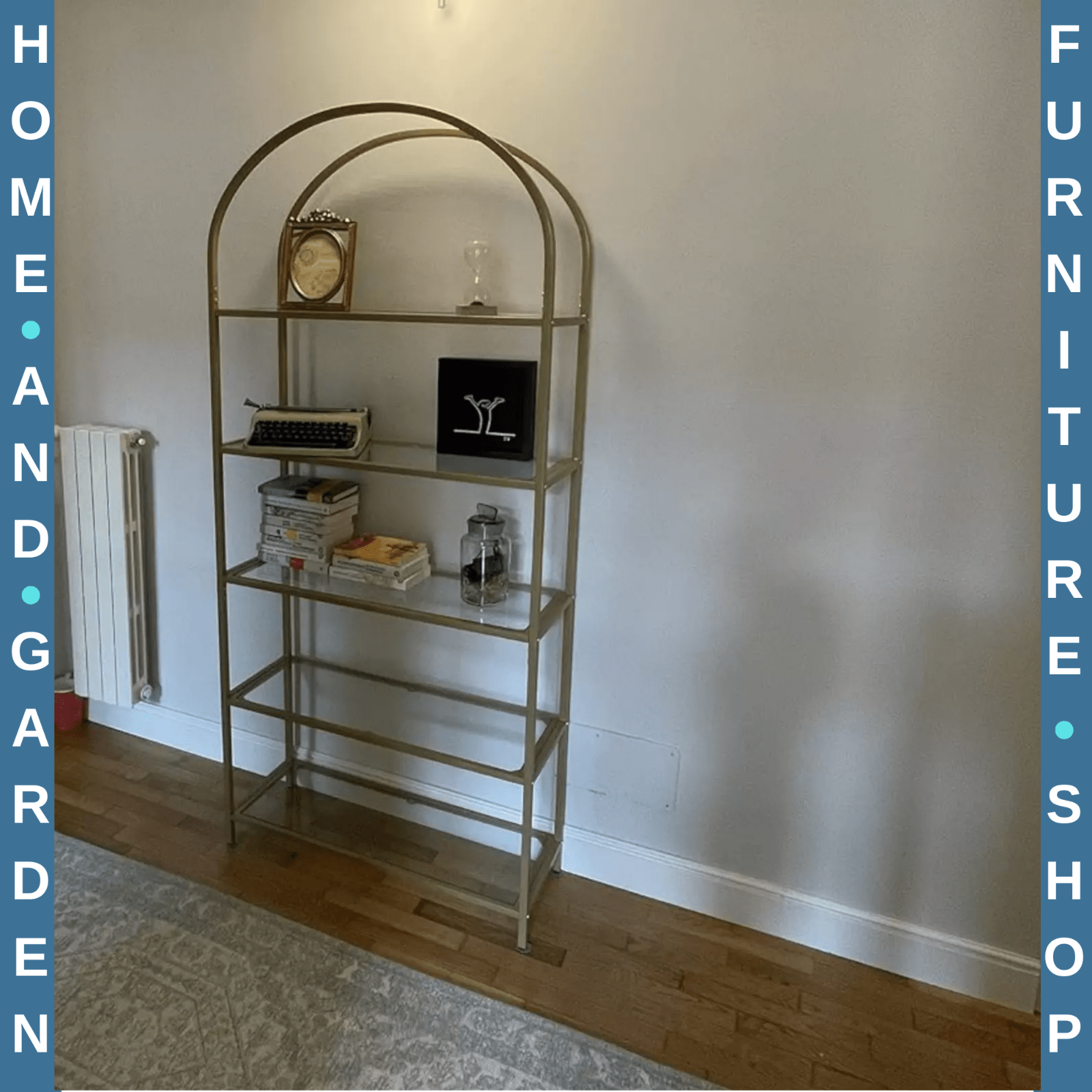 Gold Display Cabinet Glass Storage Large Bookcase Vintage Metal Tall Shelf Unit - Home and Garden Furniture Shop - rustic - furniture
