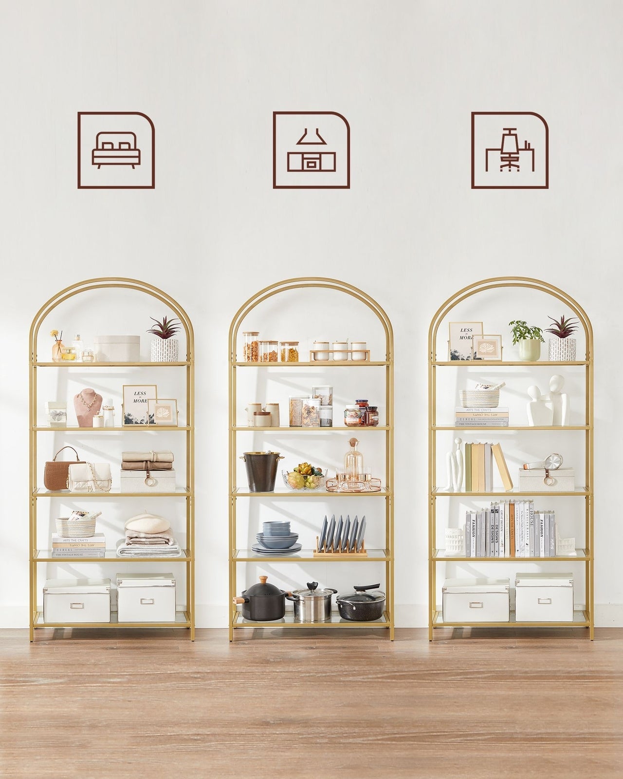 Gold Display Cabinet Glass Storage Large Bookcase Vintage Metal Tall Shelf Unit - Home and Garden Furniture Shop - rustic - furniture