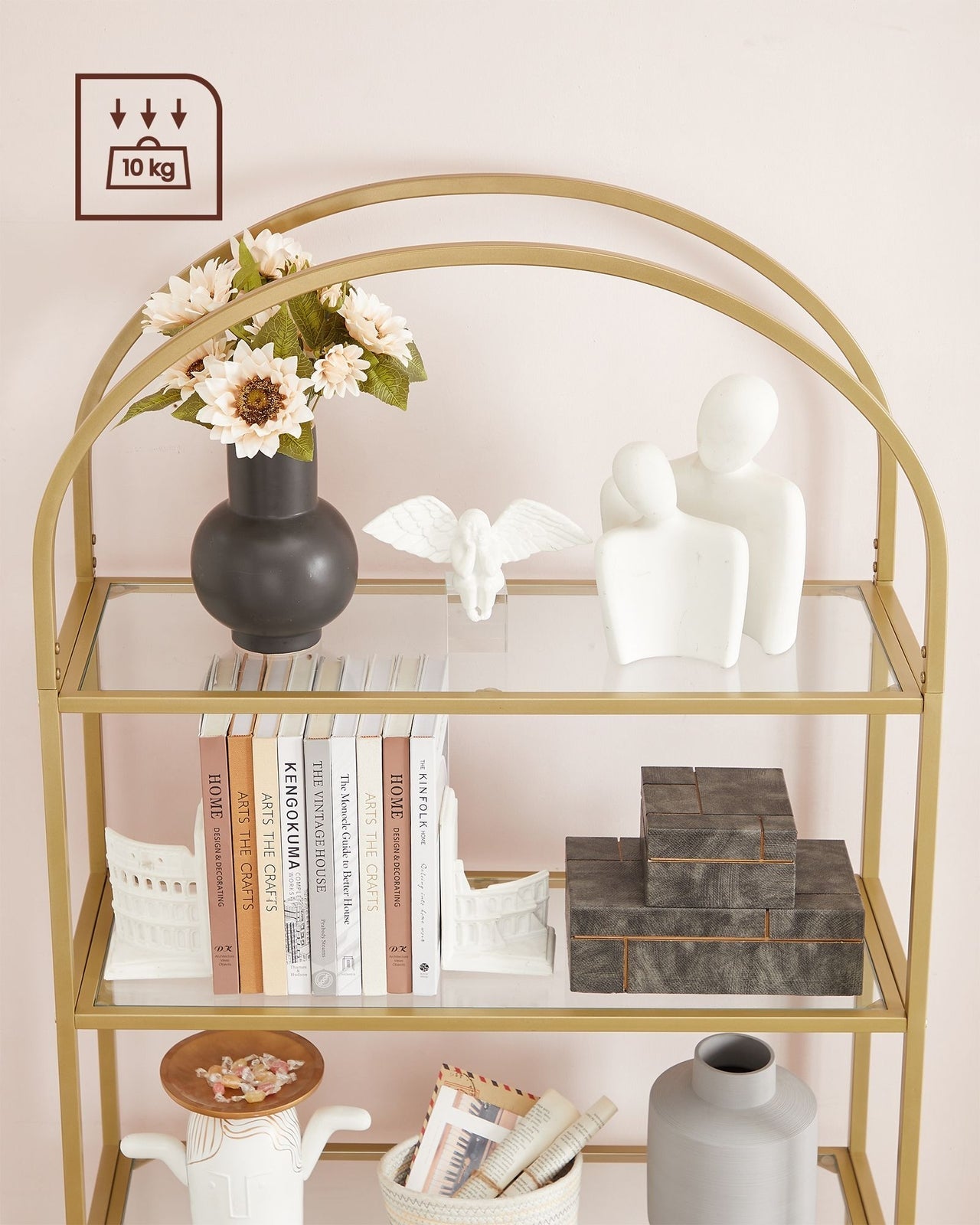Gold Display Cabinet Glass Storage Large Bookcase Vintage Metal Tall Shelf Unit - Home and Garden Furniture Shop - rustic - furniture