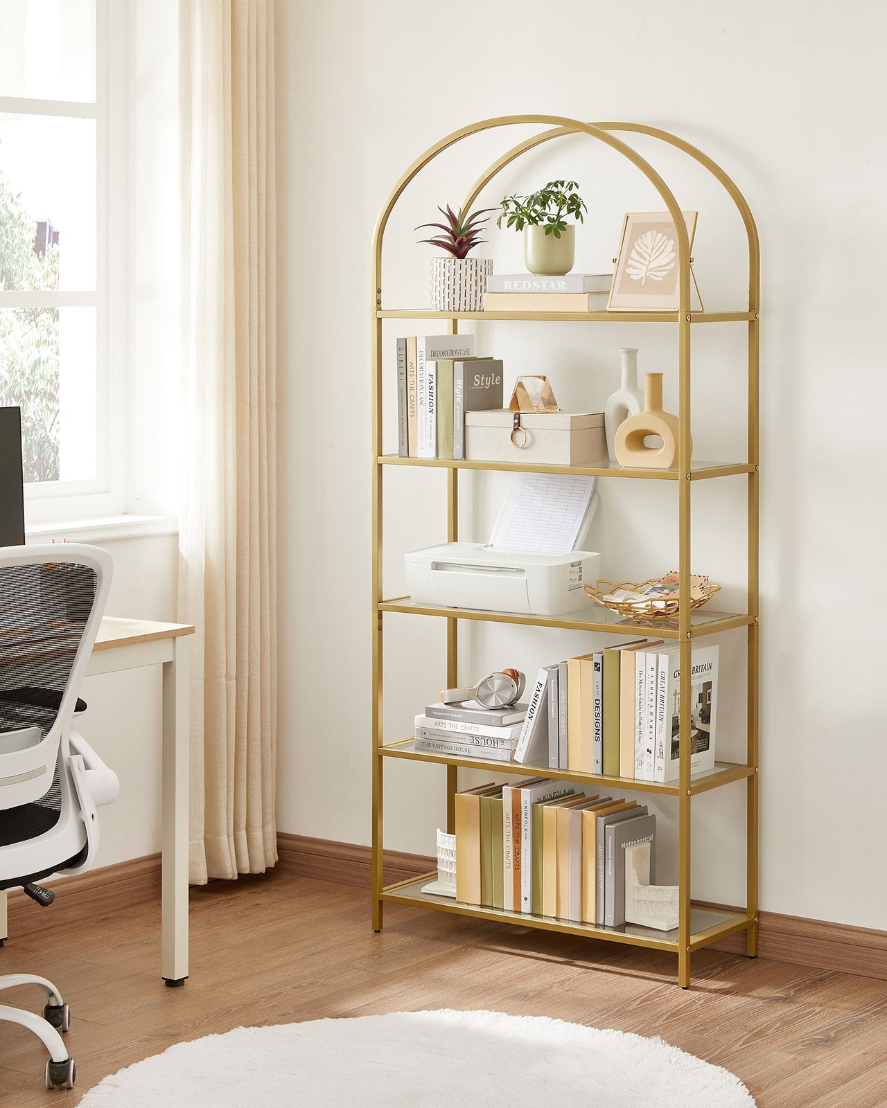 Gold Display Cabinet Glass Storage Large Bookcase Vintage Metal Tall Shelf Unit - Home and Garden Furniture Shop - rustic - furniture