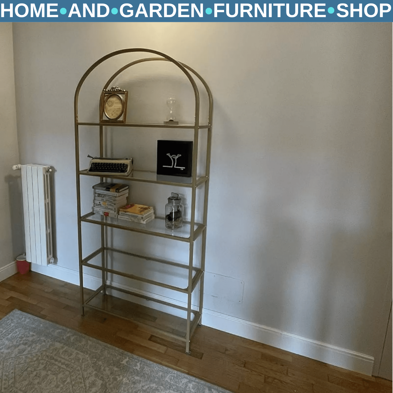 Gold Display Cabinet Glass Storage Large Bookcase Vintage Metal Tall Shelf Unit - Home and Garden Furniture Shop - rustic - furniture