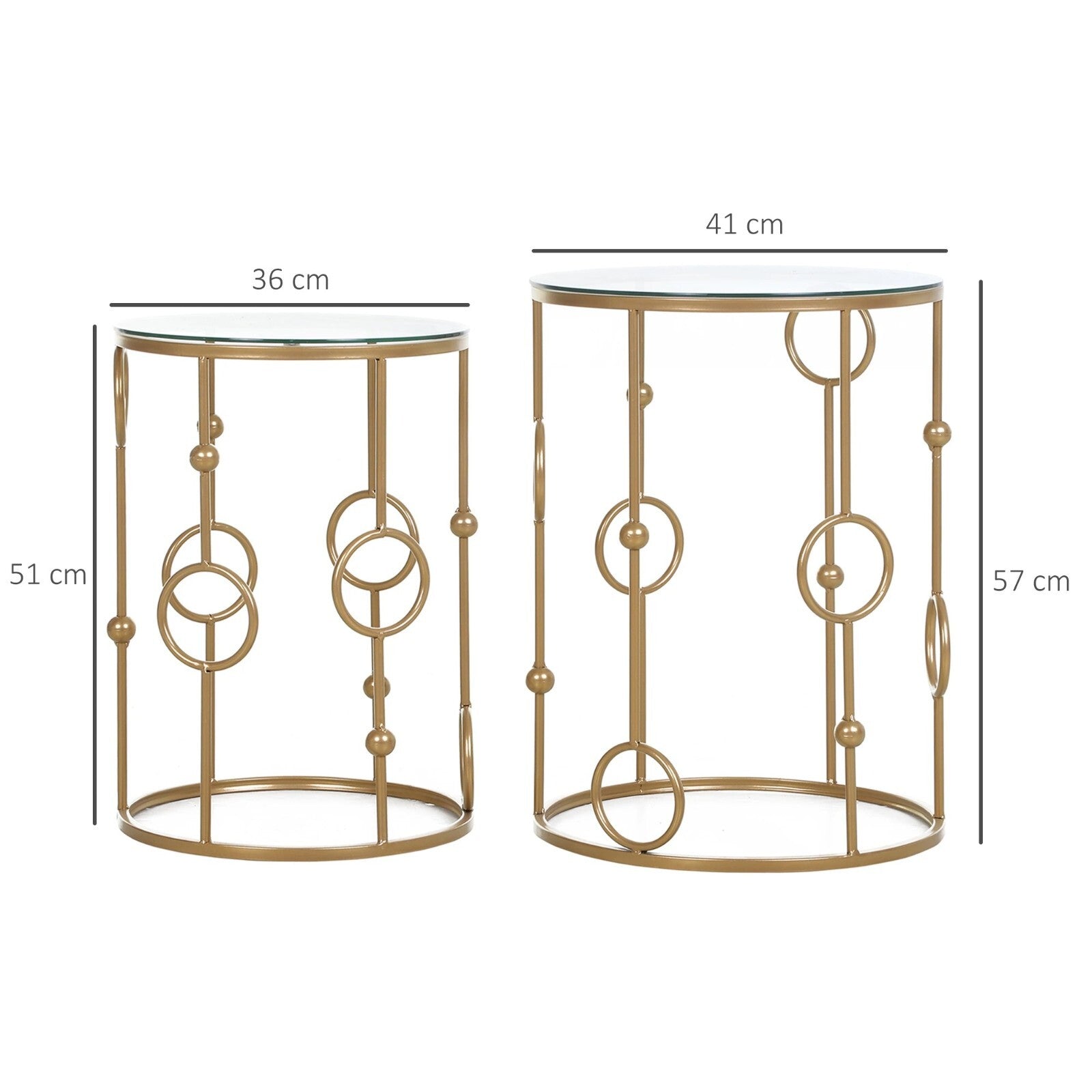 Gold Set of 2 Nesting Coffee Tables Nest Side End Table Set Glass Top Metal Legs - Home and Garden Furniture Shop - rustic - furniture