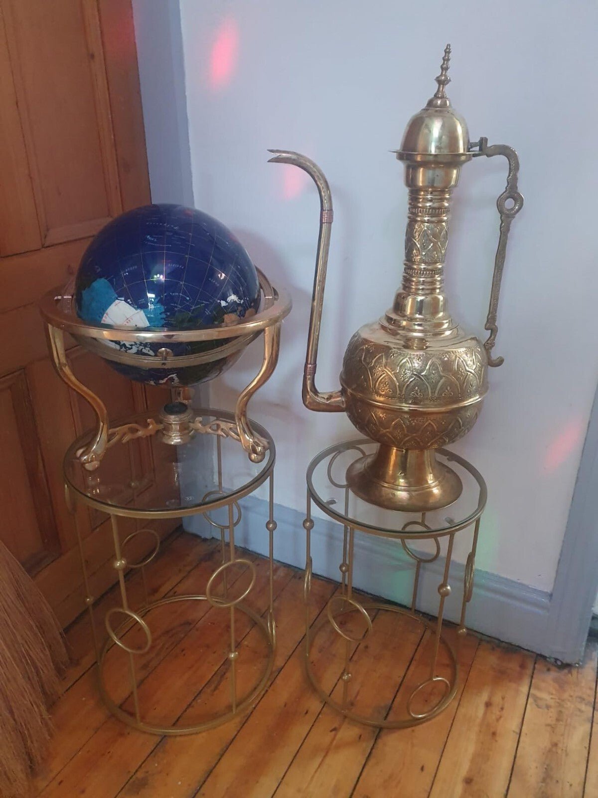 Gold Set of 2 Nesting Coffee Tables Nest Side End Table Set Glass Top Metal Legs - Home and Garden Furniture Shop - rustic - furniture