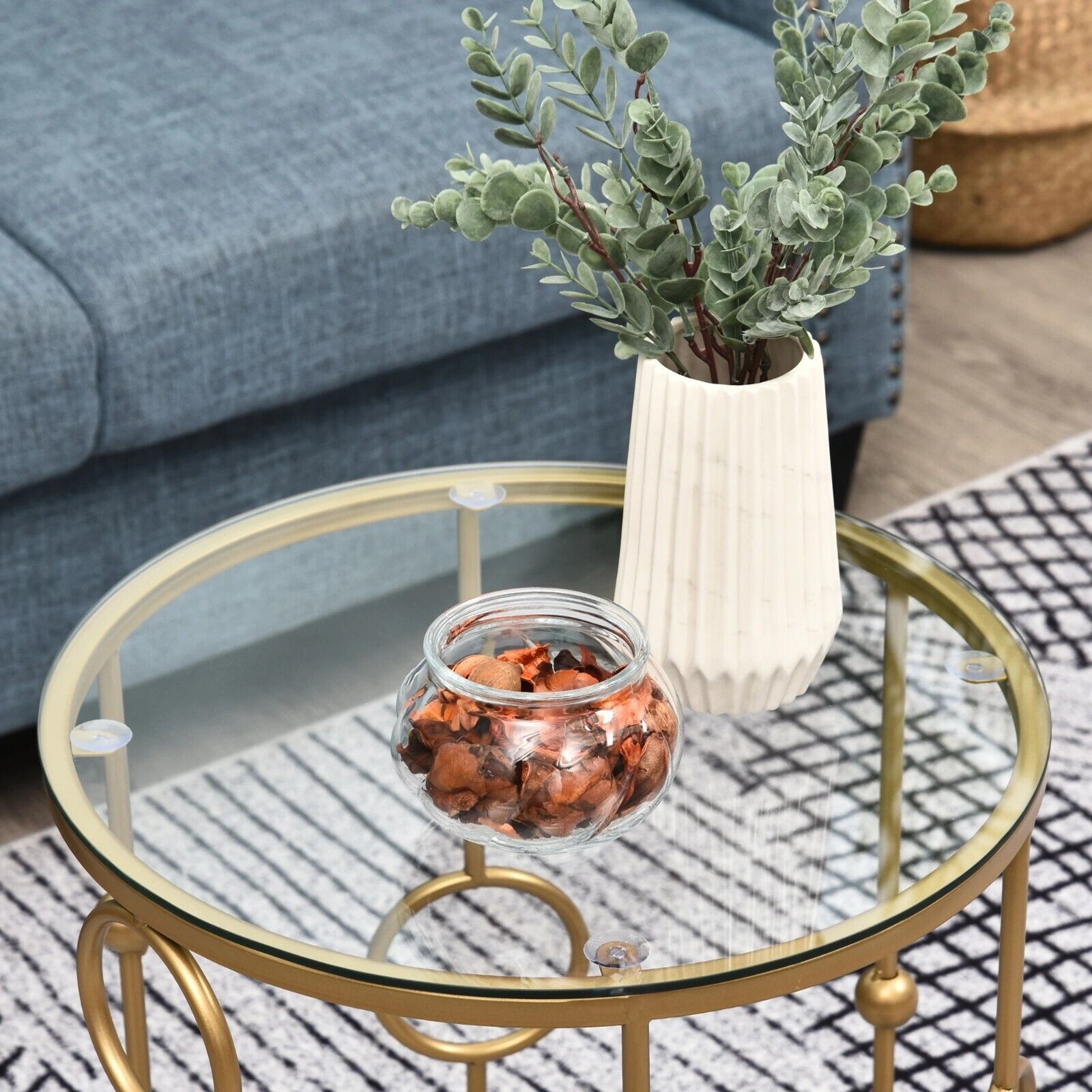 Gold Set of 2 Nesting Coffee Tables Nest Side End Table Set Glass Top Metal Legs - Home and Garden Furniture Shop - #rustic - furniture#