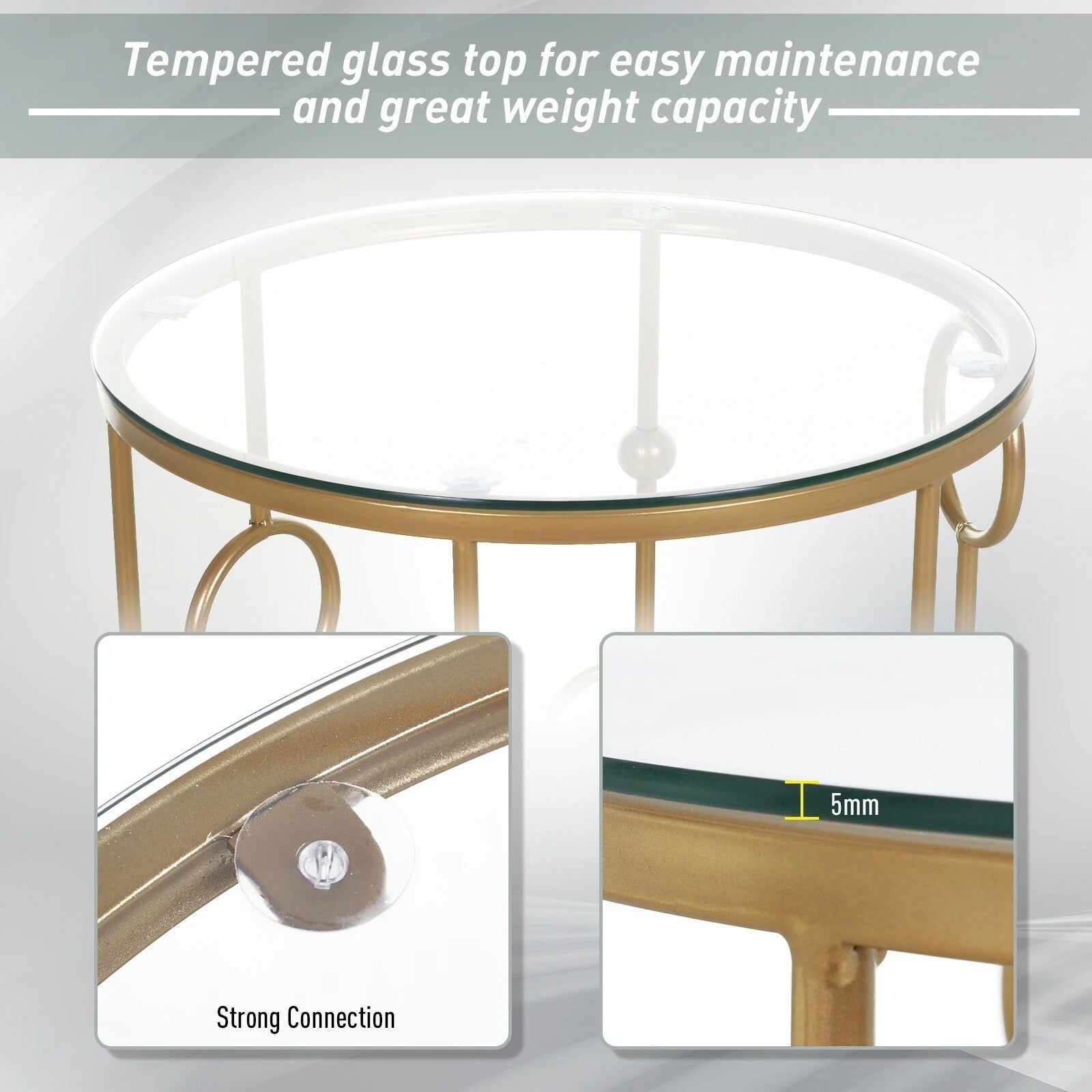 Gold Set of 2 Nesting Coffee Tables Nest Side End Table Set Glass Top Metal Legs - Home and Garden Furniture Shop - rustic - furniture