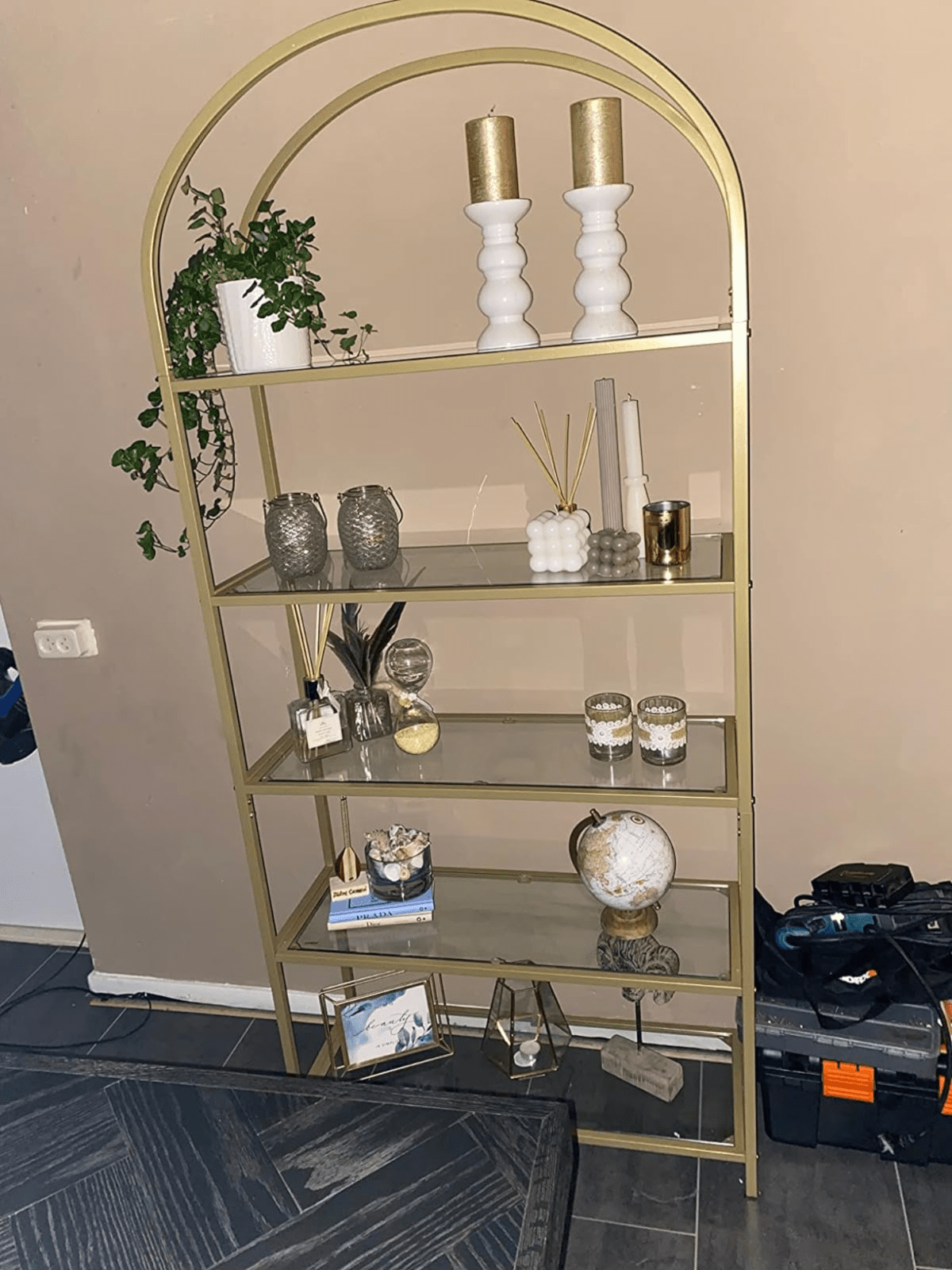 Gold Shelving Unit Display Cabinet Storage Glass Large Bookcase Vintage Metal UK - Home and Garden Furniture Shop - rustic - furniture